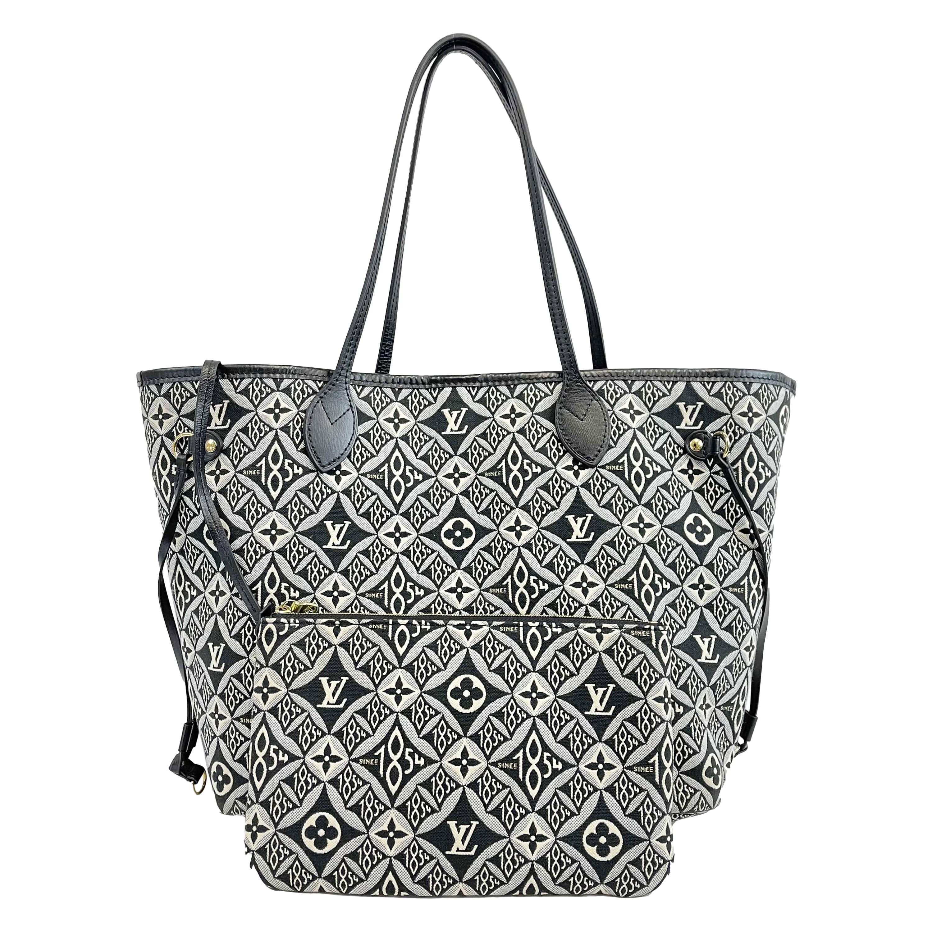 Louis Vuitton - Since 1854 Neverfull MM - Black / White Jacquard Tote w/ Pouch