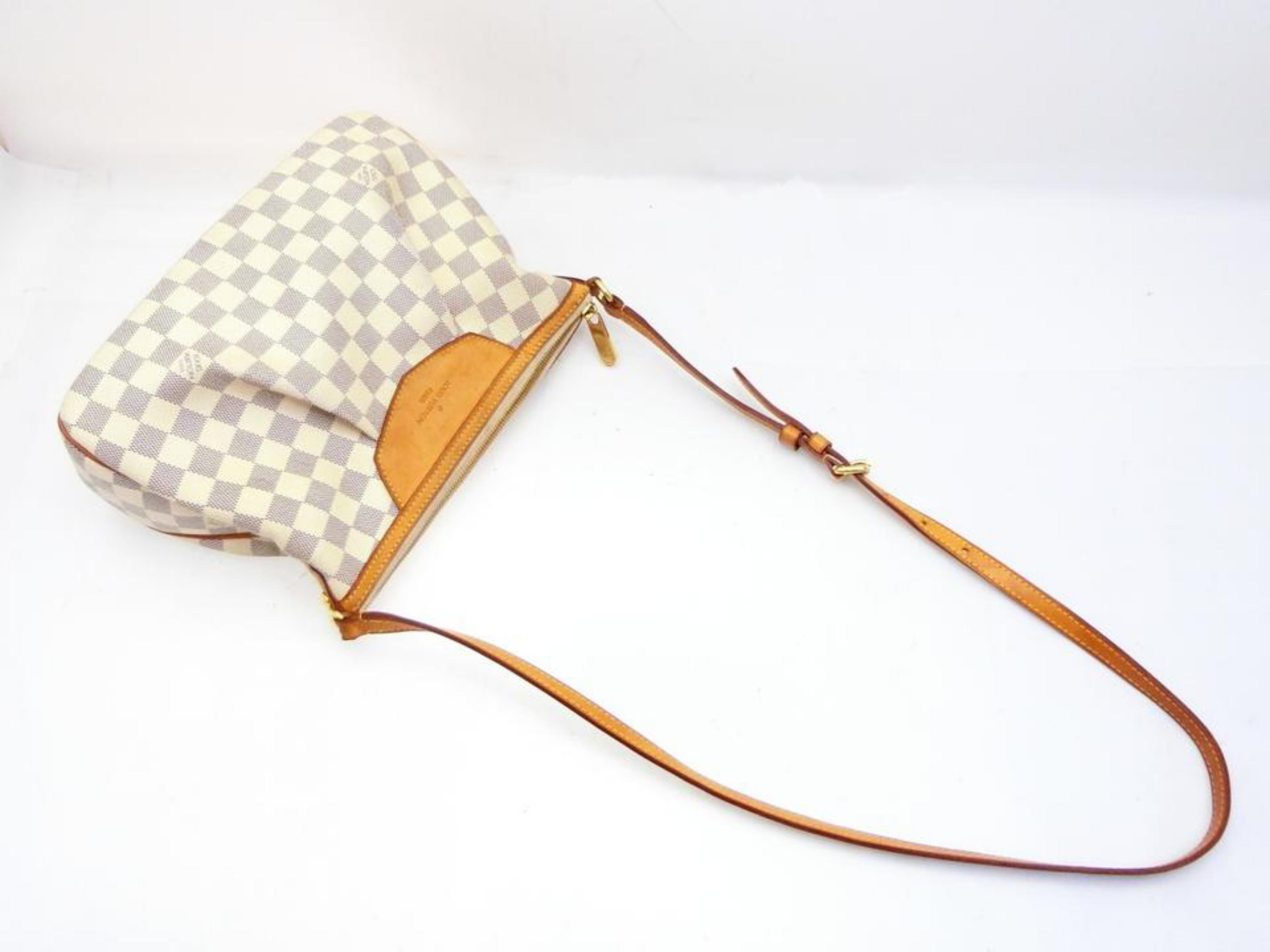 Women's Louis Vuitton Siracusa Damier Azur Pm 234210 White Coated Canvas Cross Body Bag For Sale