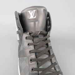Men's LOUIS VUITTON Sneaker 10 Black & Gray Damier Leather Reflective High Top