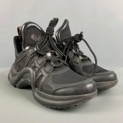 LOUIS VUITTON Size 10 Black Brown Nylon Leather Sneakers