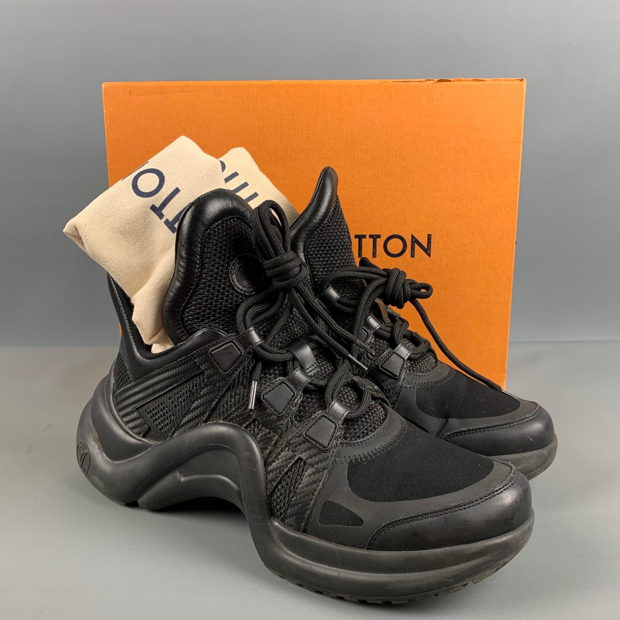 LOUIS VUITTON Size 10 Black Brown Nylon Leather Sneakers en vente 5