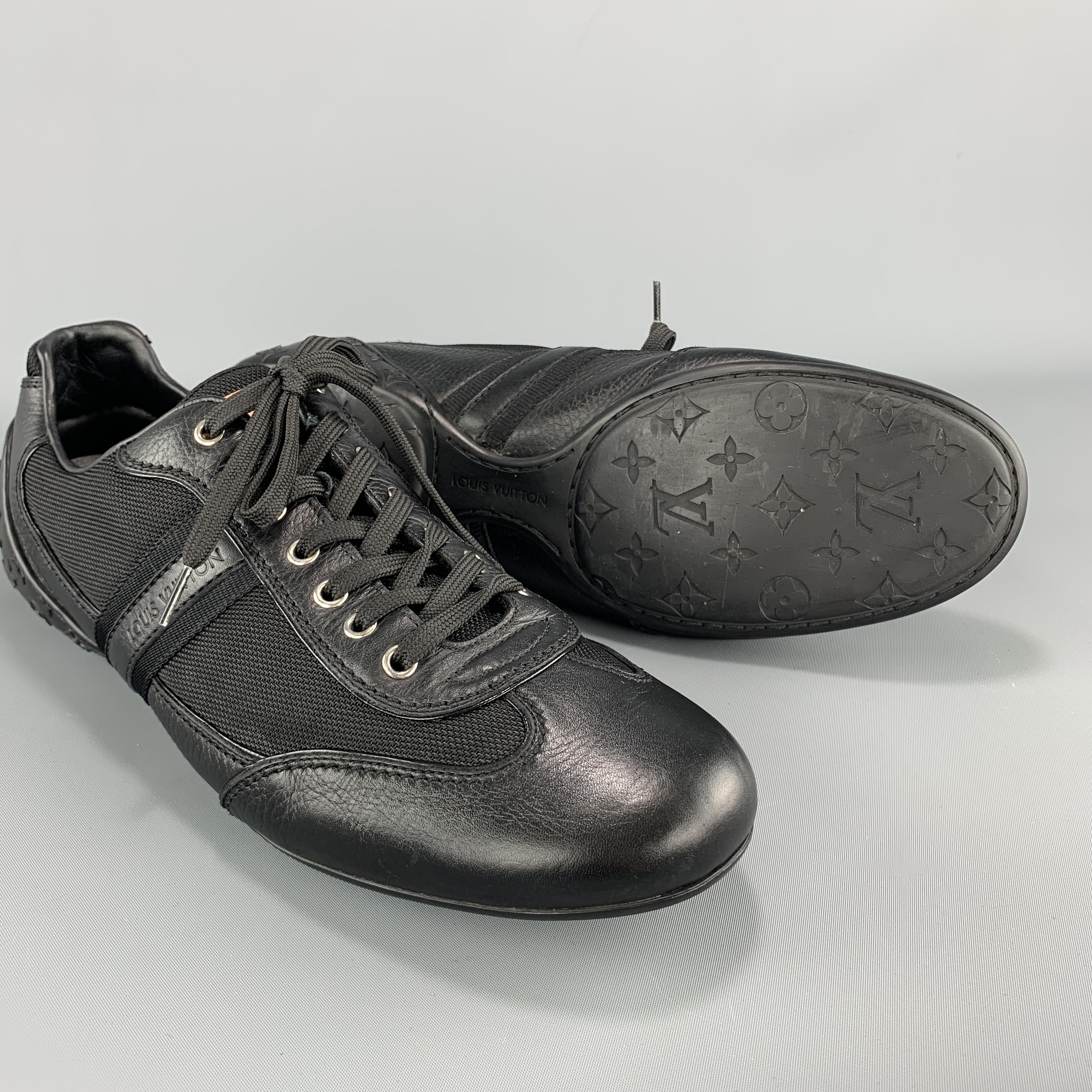 Men's LOUIS VUITTON Size 10 Black Leather & Canvas Monogram Lace Up Sneakers