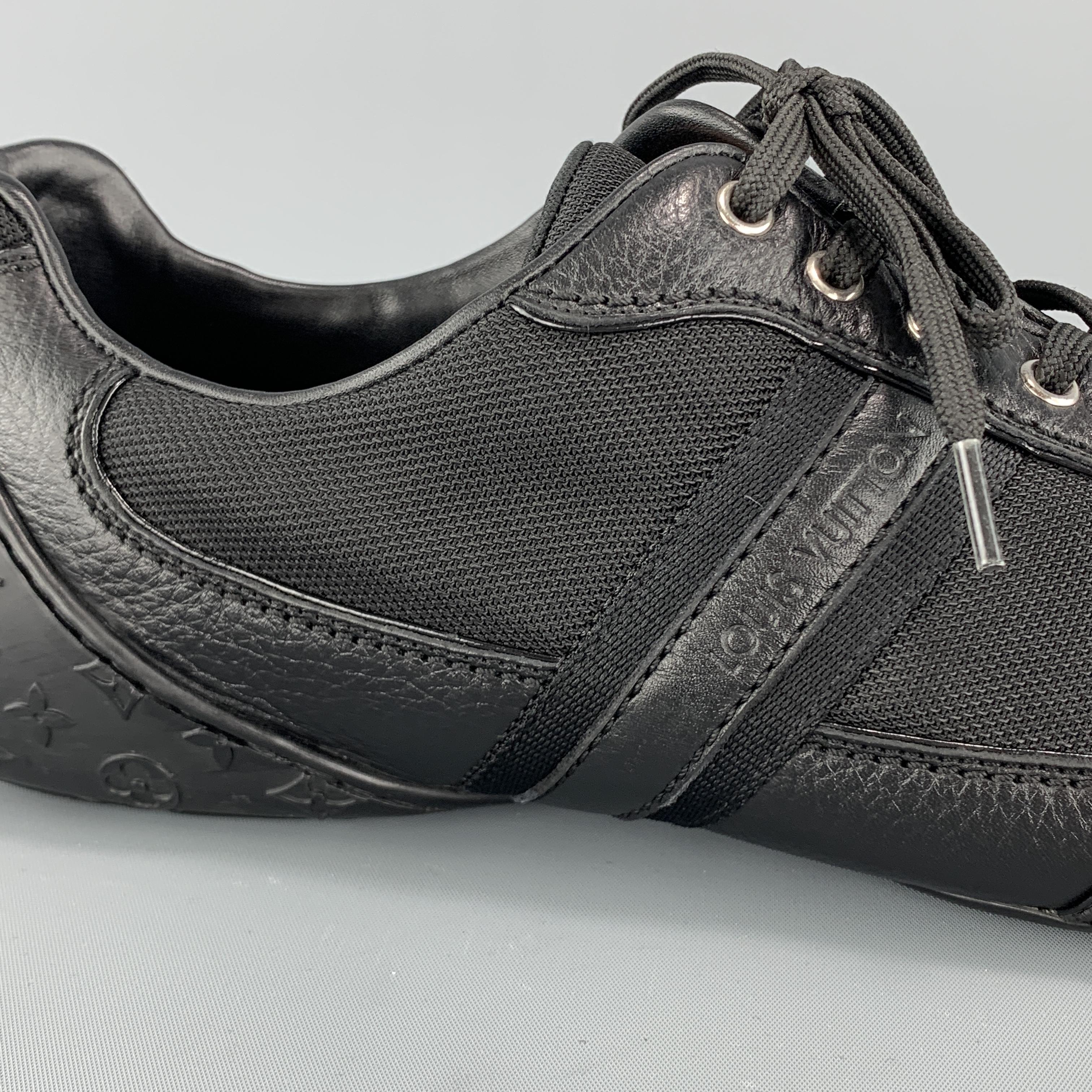 LOUIS VUITTON Size 10 Black Leather & Canvas Monogram Lace Up Sneakers 1