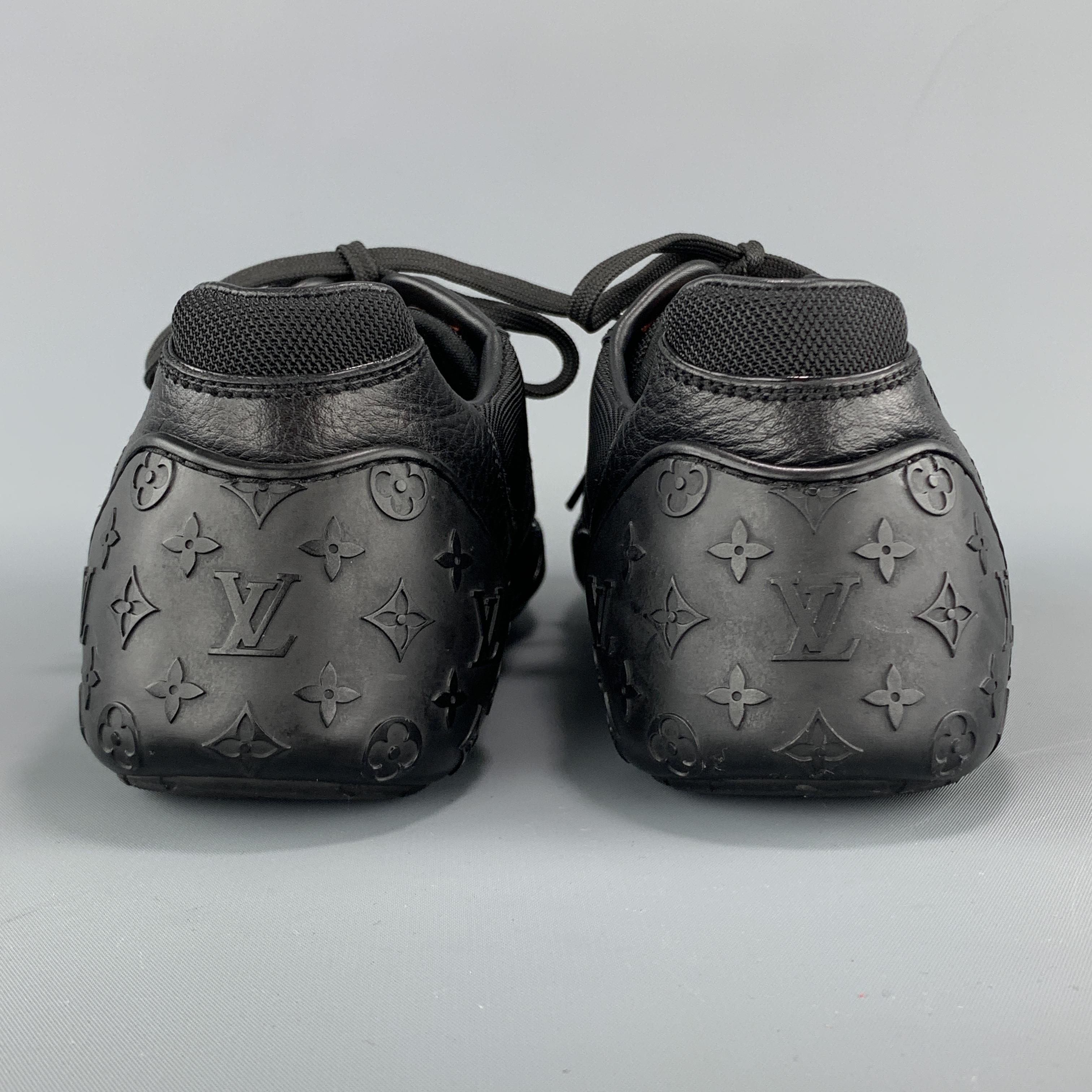 LOUIS VUITTON Size 10 Black Leather & Canvas Monogram Lace Up Sneakers 2