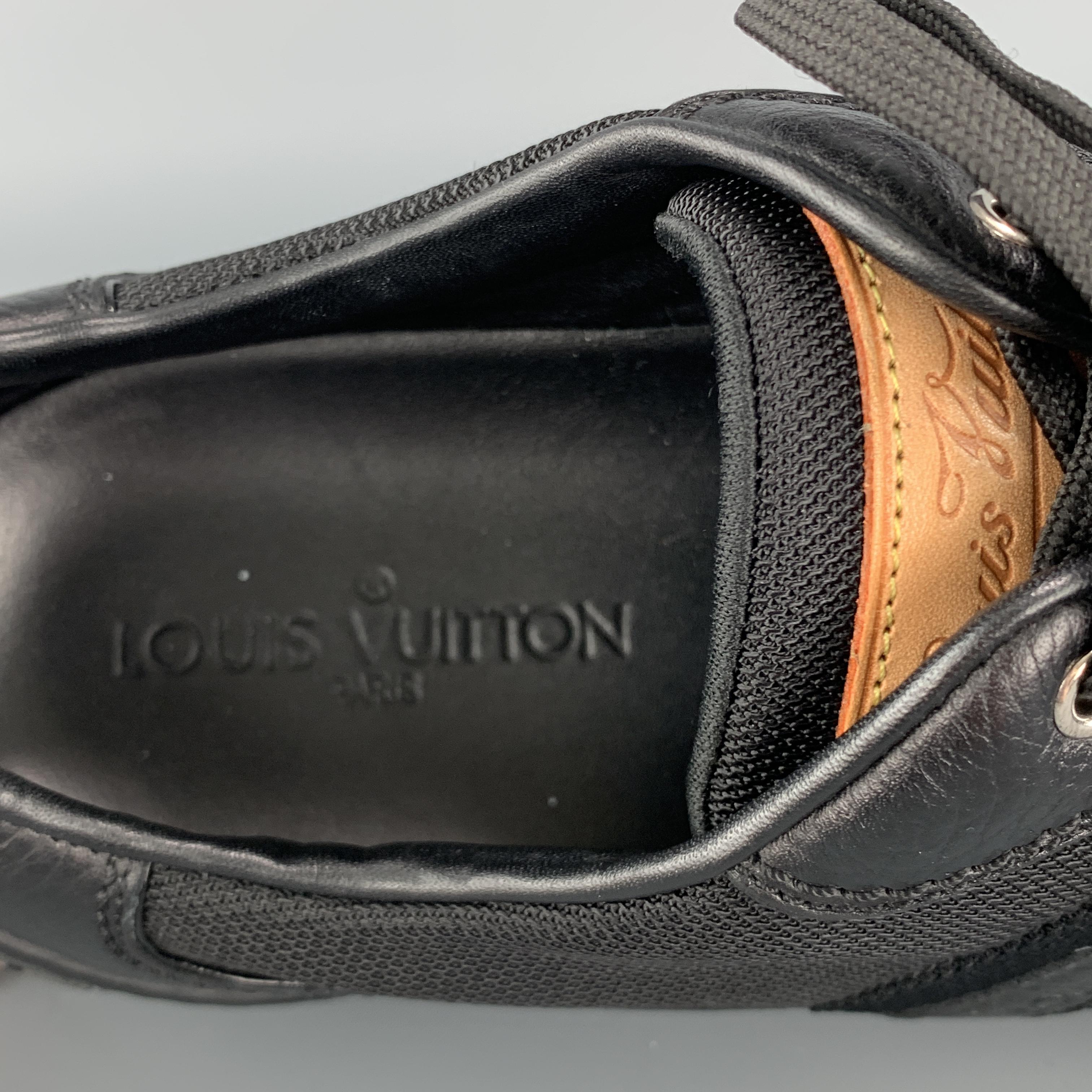 LOUIS VUITTON Size 10 Black Leather & Canvas Monogram Lace Up Sneakers 3