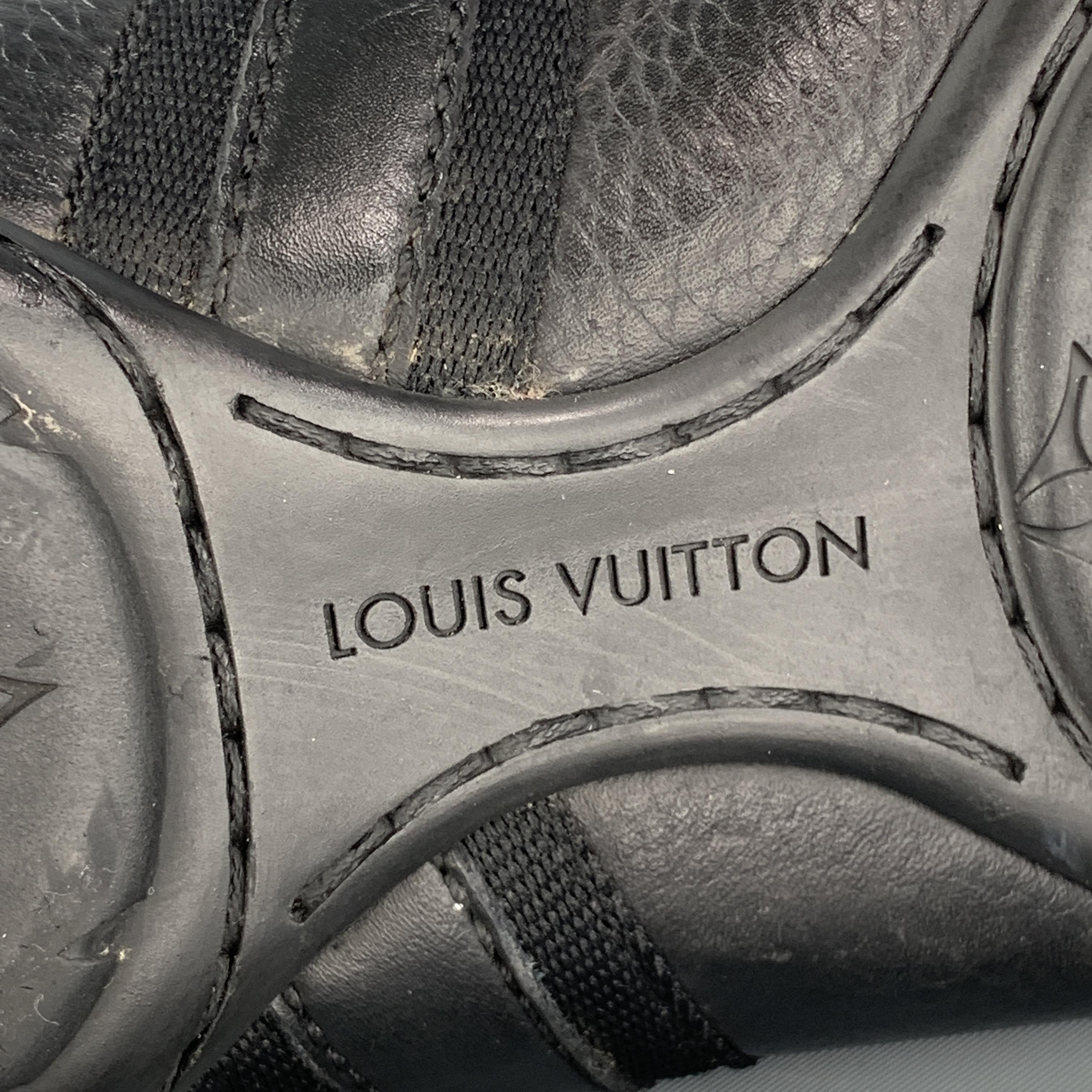 LOUIS VUITTON Size 10 Black Leather & Canvas Monogram Lace Up Sneakers 4