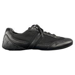 LOUIS VUITTON Size 10 Black Leather & Canvas Monogram Lace Up Sneakers