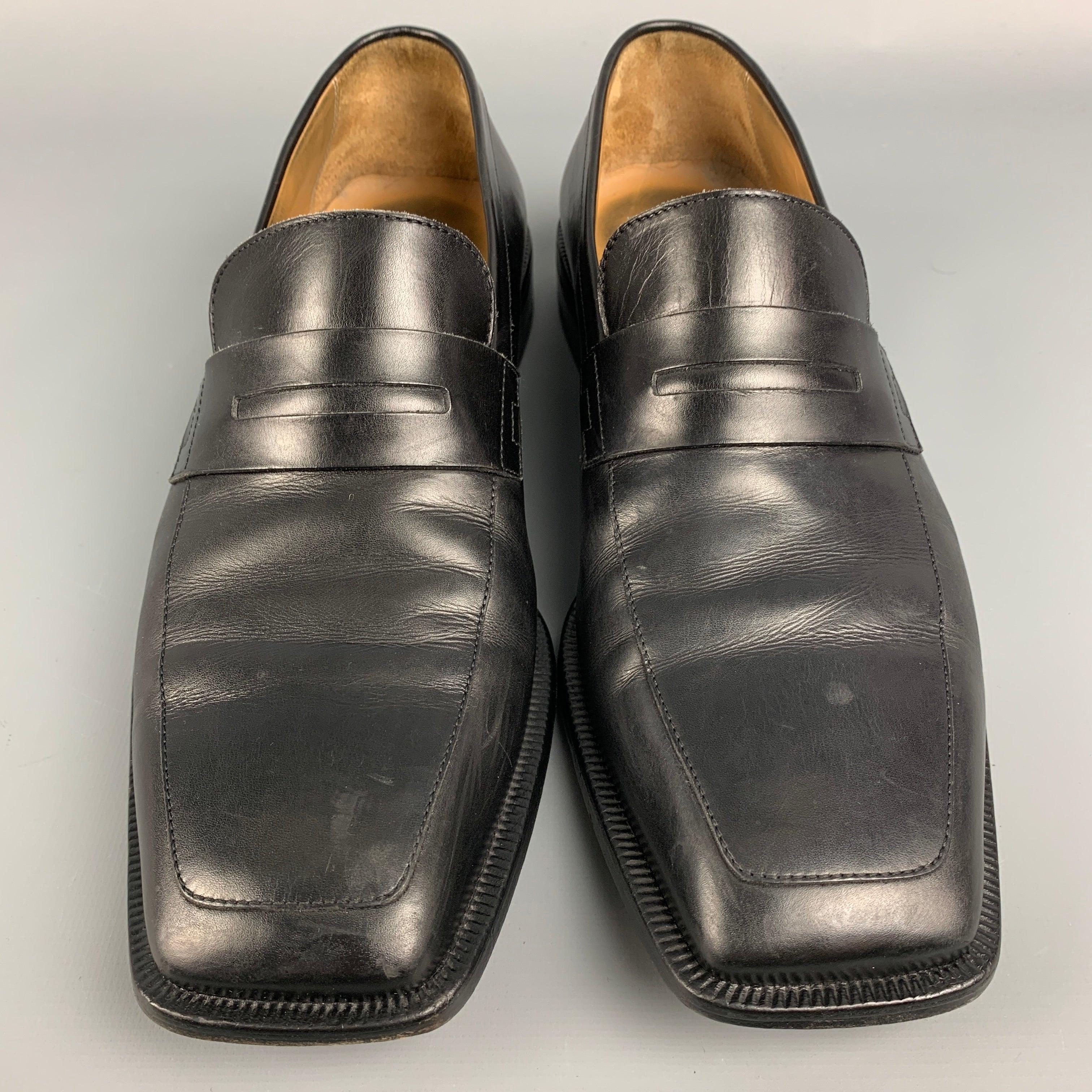 Men's LOUIS VUITTON Size 10 Black Leather Square Toe Loafers For Sale