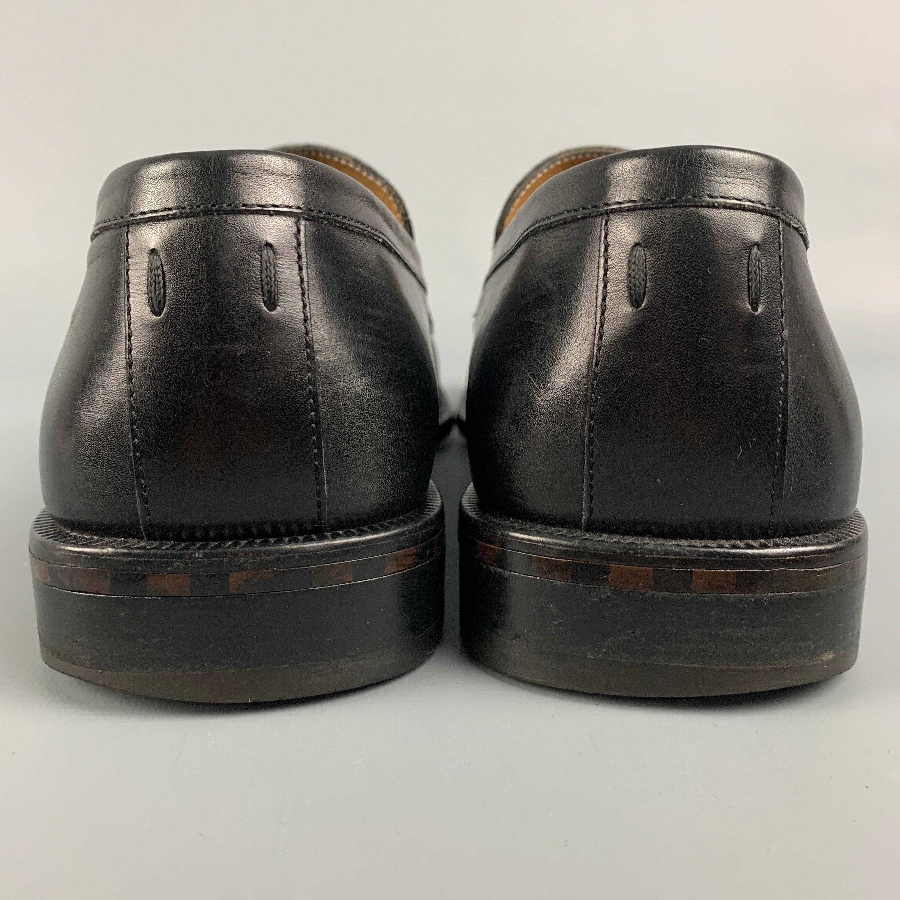 LOUIS VUITTON Size 10 Black Leather Square Toe Loafers For Sale 1