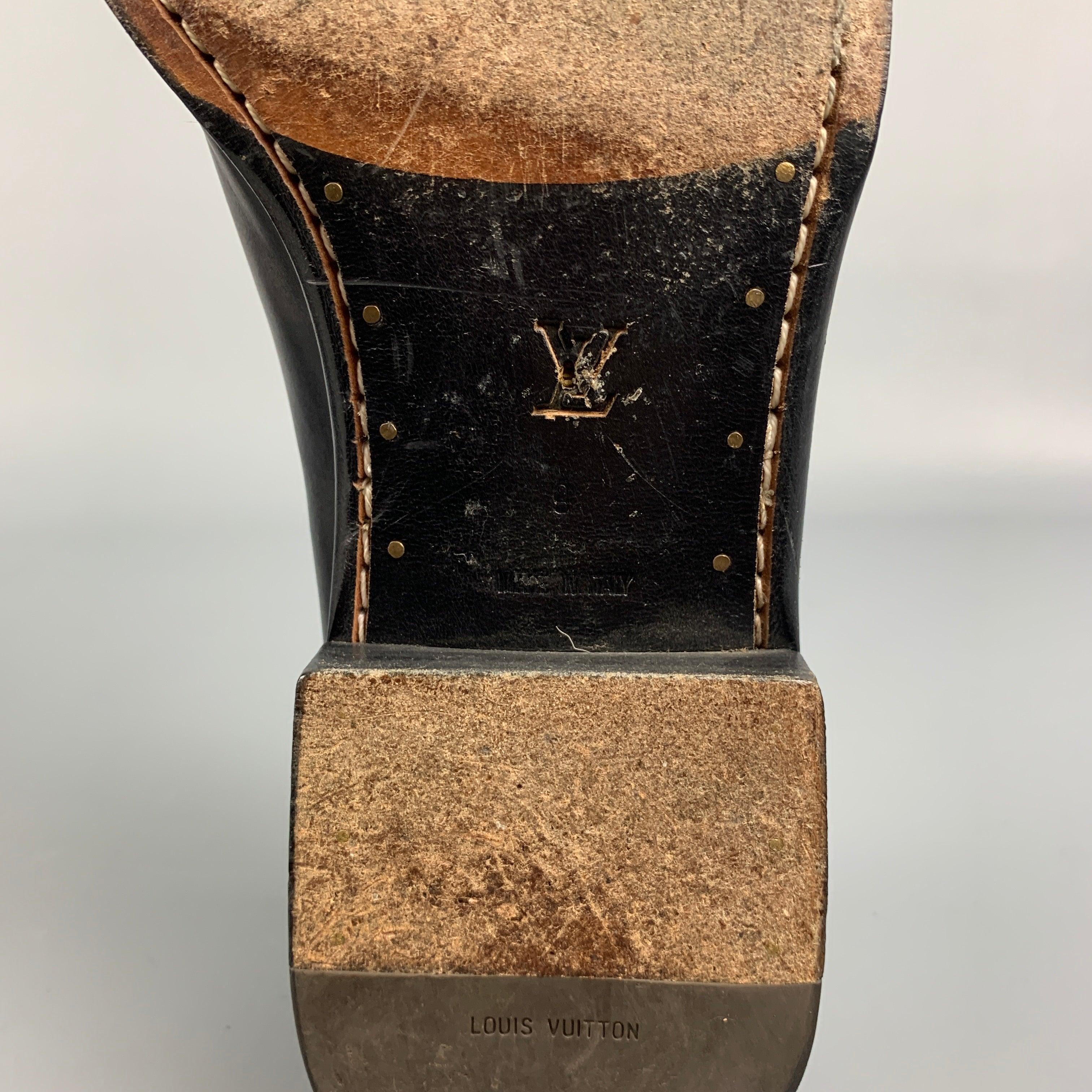 LOUIS VUITTON Size 10 Black Leather Square Toe Loafers 4