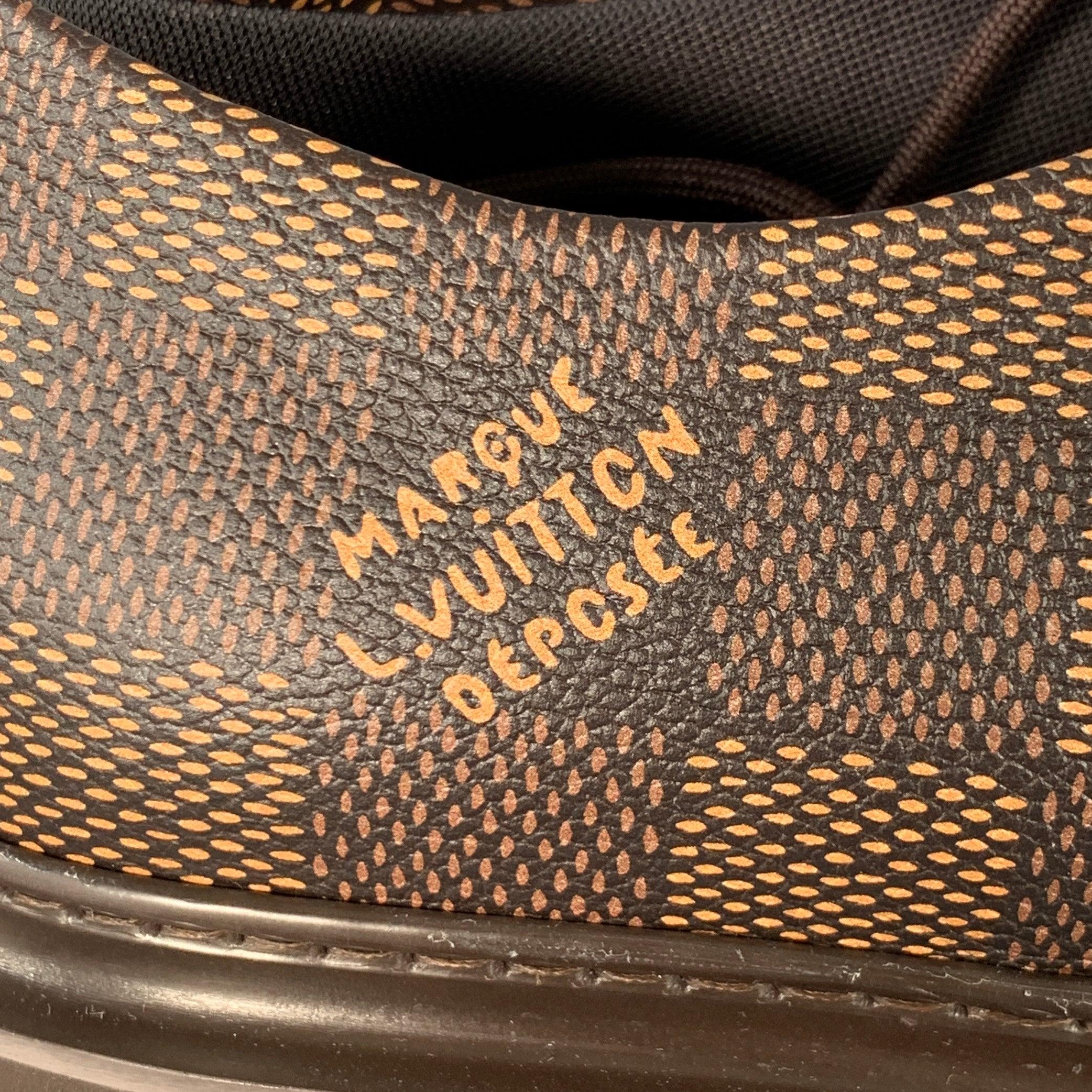 LOUIS VUITTON Size 10 Ranger Derby Brown Beige Coated Canvas Chunky Sole Moccasin Lace-Up Shoes In Good Condition For Sale In San Francisco, CA