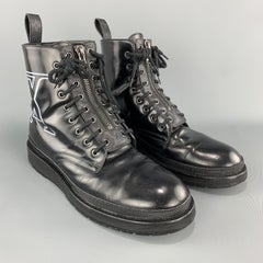 LOUIS VUITTON Size 10.5 Black Monogram Logo Leather Combat Boots
