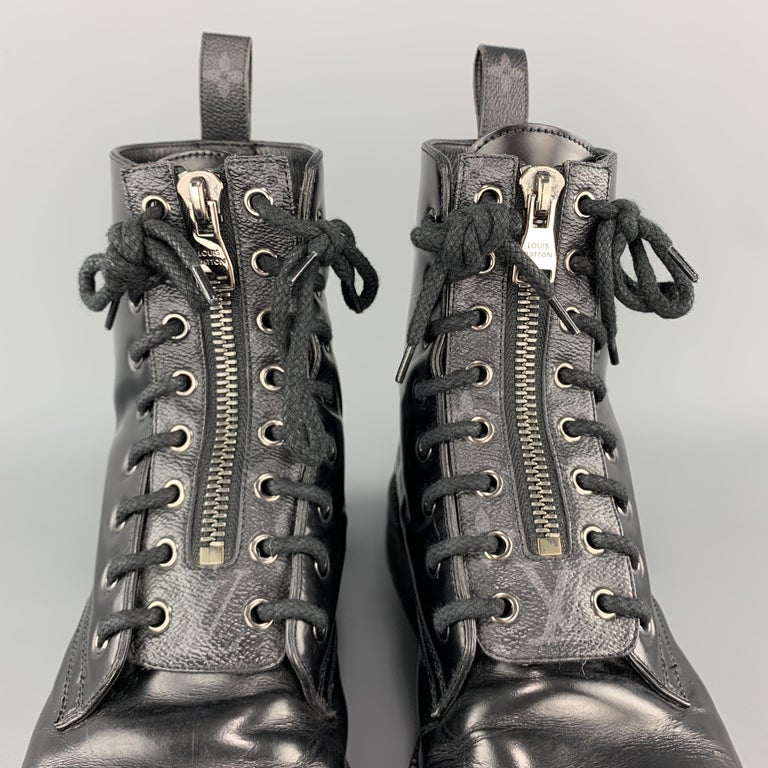 shoes, boots, lv boots, louis vuitton, combat boots, brown combat boots, •  black combat boots - Wheretoget