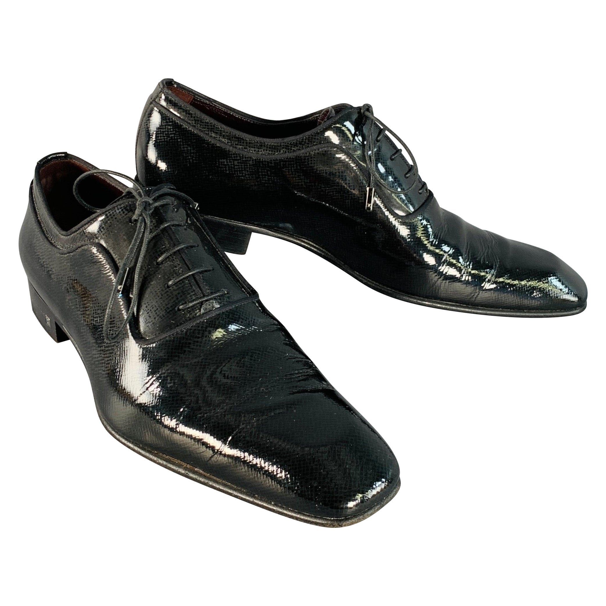 LOUIS VUITTON Size 10.5 Black Patent Leather Oxford Lace-Up Shoes