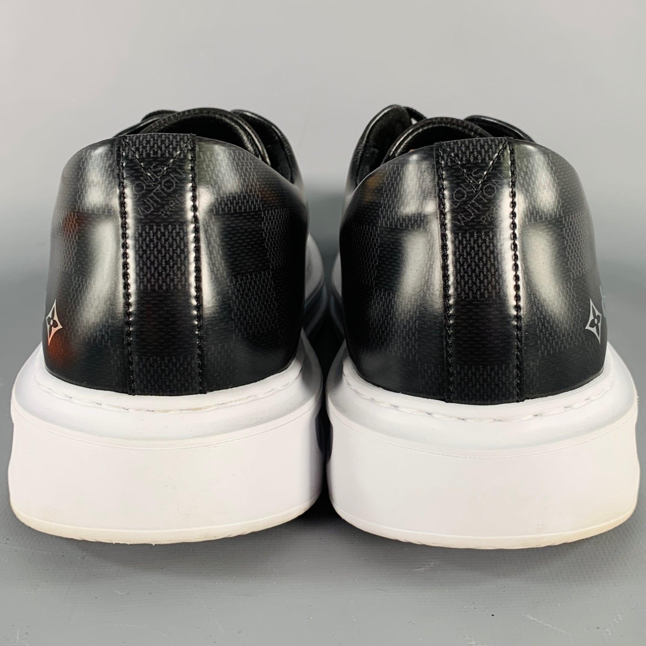 Noir LOUIS VUITTON Taille 10.5 Black White Checkered Leather Rubber Sole Sneakers