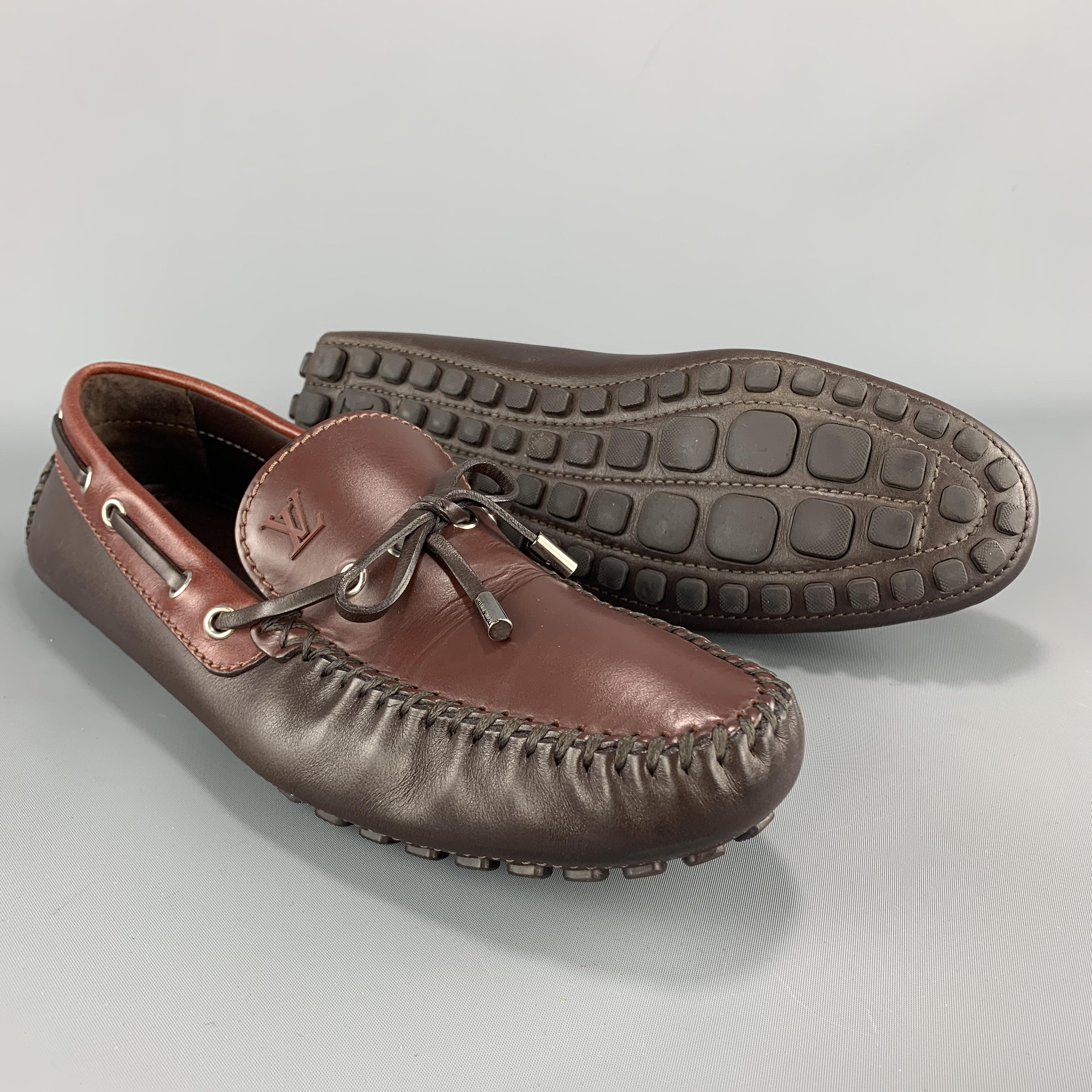 LOUIS VUITTON Size 10.5 Brown Color Block Leather Driver Loafers In Excellent Condition In San Francisco, CA