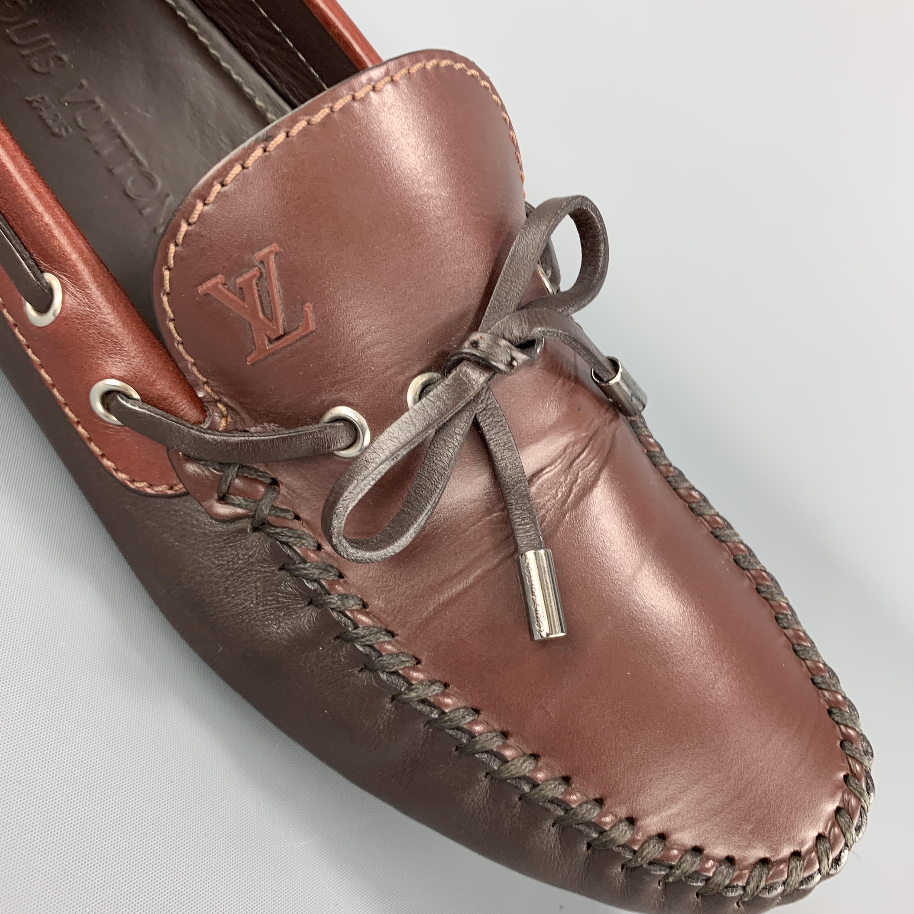 Men's LOUIS VUITTON Size 10.5 Brown Color Block Leather Driver Loafers