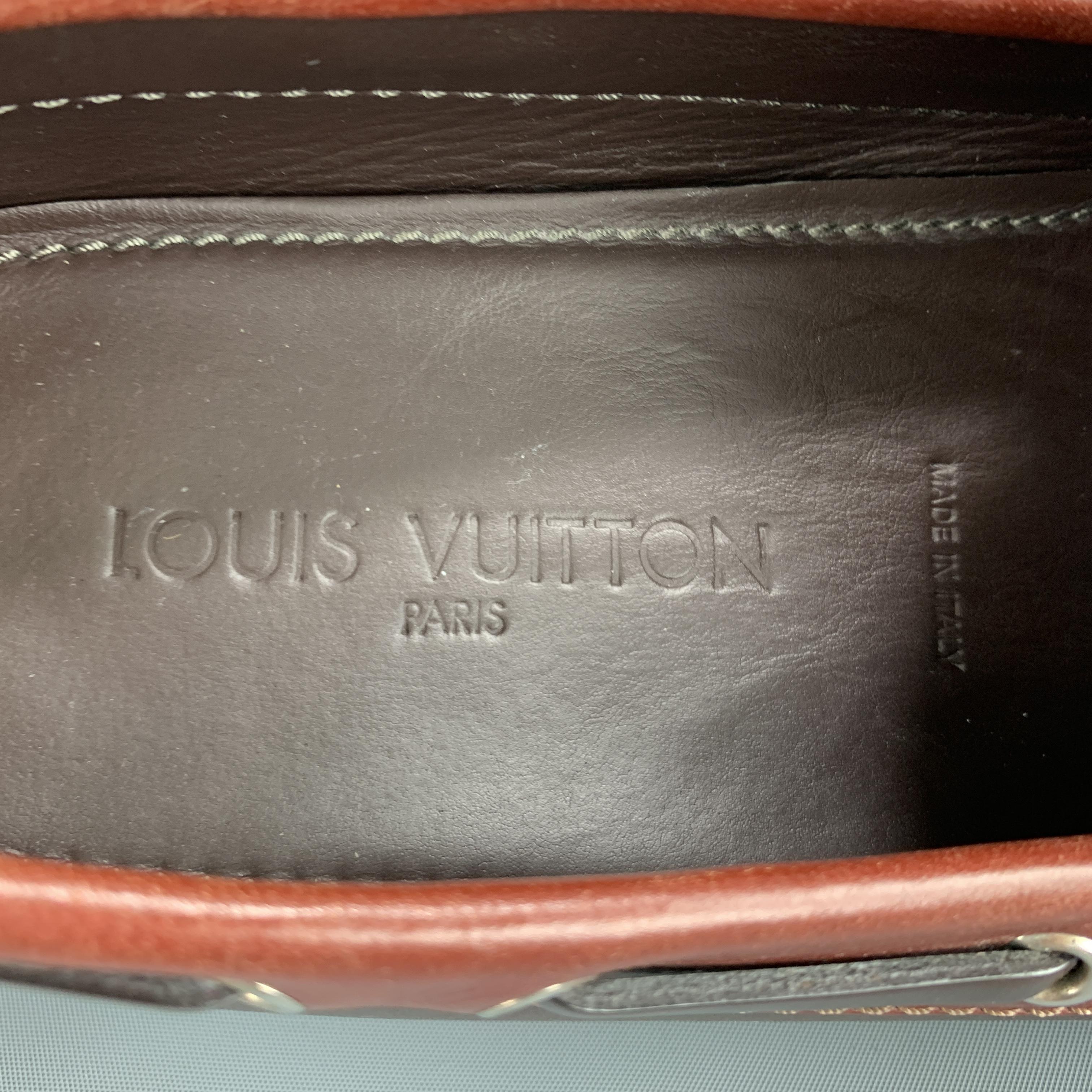 LOUIS VUITTON Size 10.5 Brown Color Block Leather Driver Loafers 2