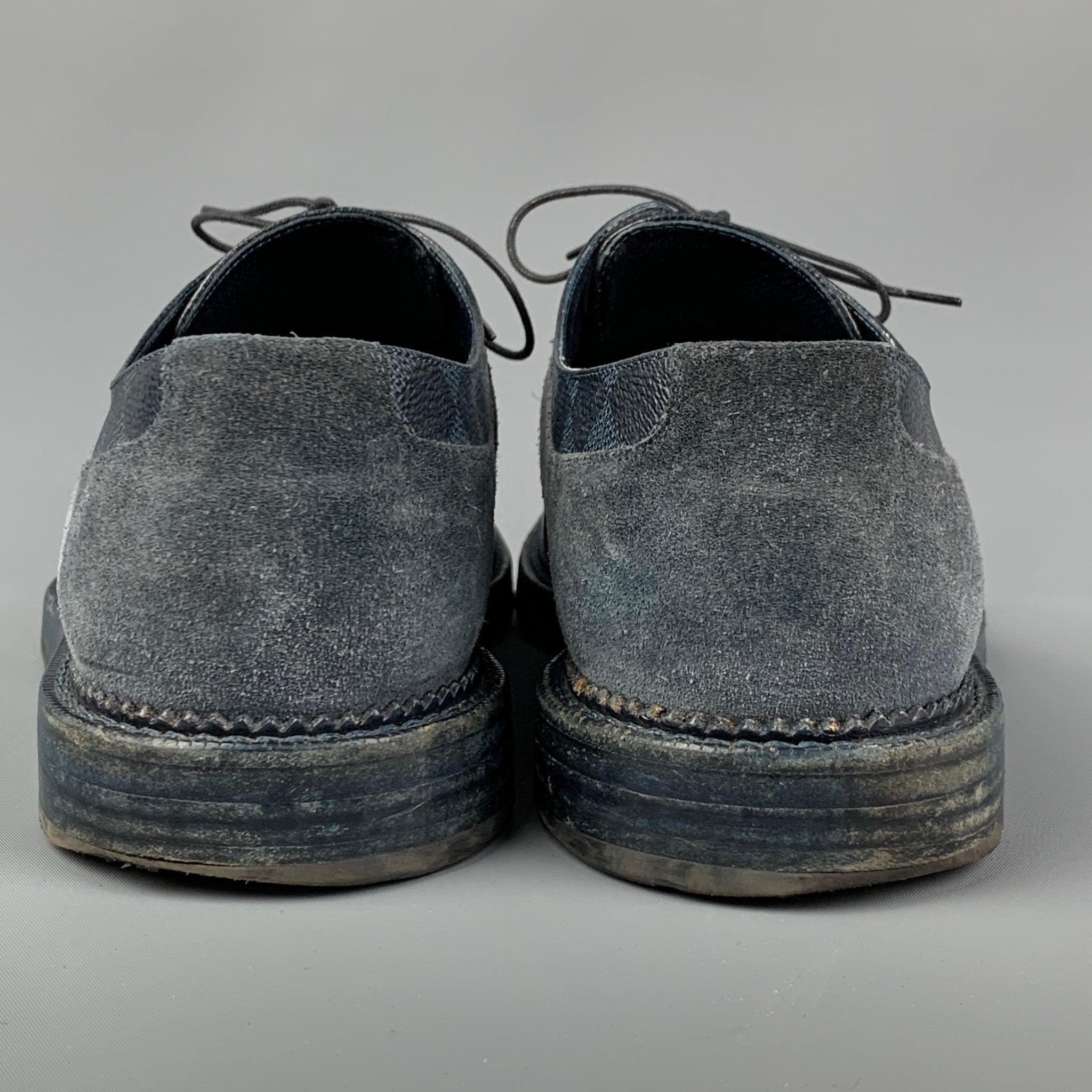 LOUIS VUITTON Size 10.5 Navy Blue Damier Leather Lace Up Shoes 1