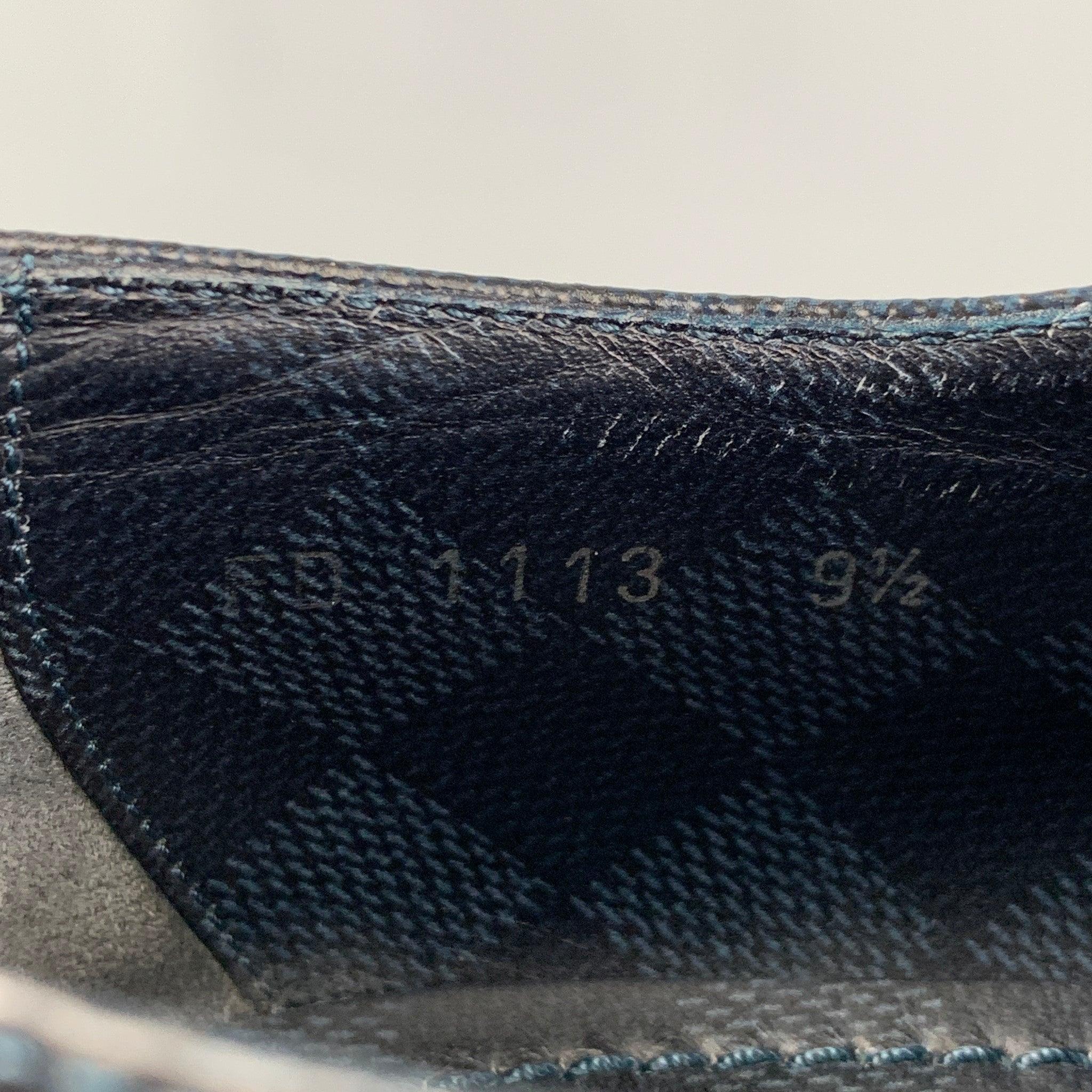 LOUIS VUITTON Size 10.5 Navy Blue Damier Leather Lace Up Shoes 2