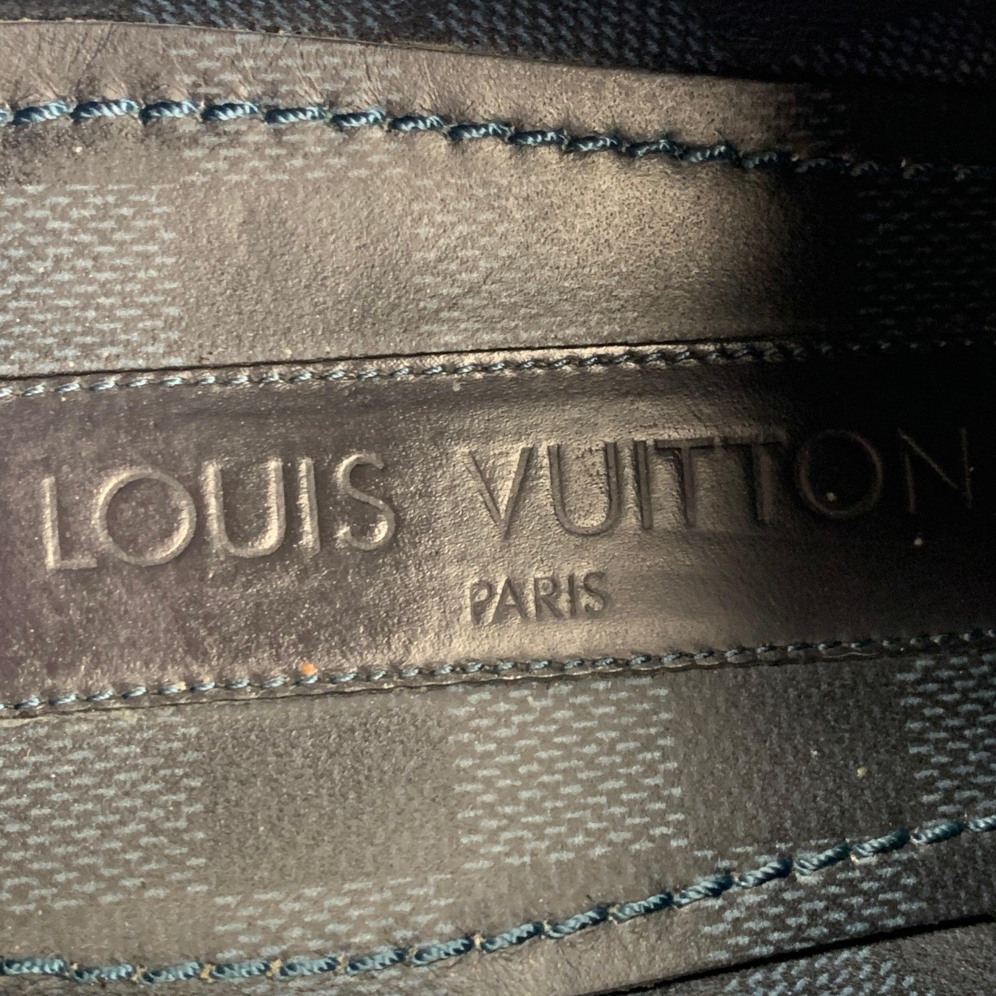 LOUIS VUITTON Size 10.5 Navy Blue Damier Leather Lace Up Shoes 3