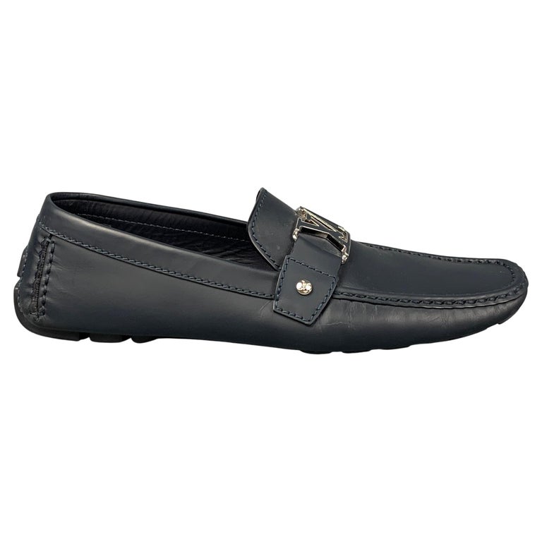 LOUIS VUITTON Size 10.5 Navy Leather Drivers Loafers For Sale at 1stDibs