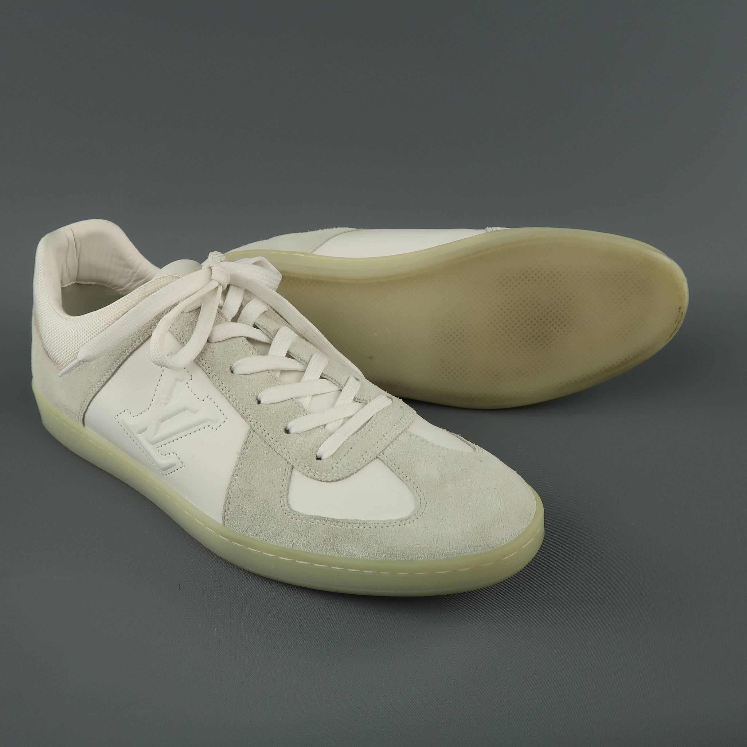 Beige Louis Vuitton White and Gray Leather Trainer Sneakers 