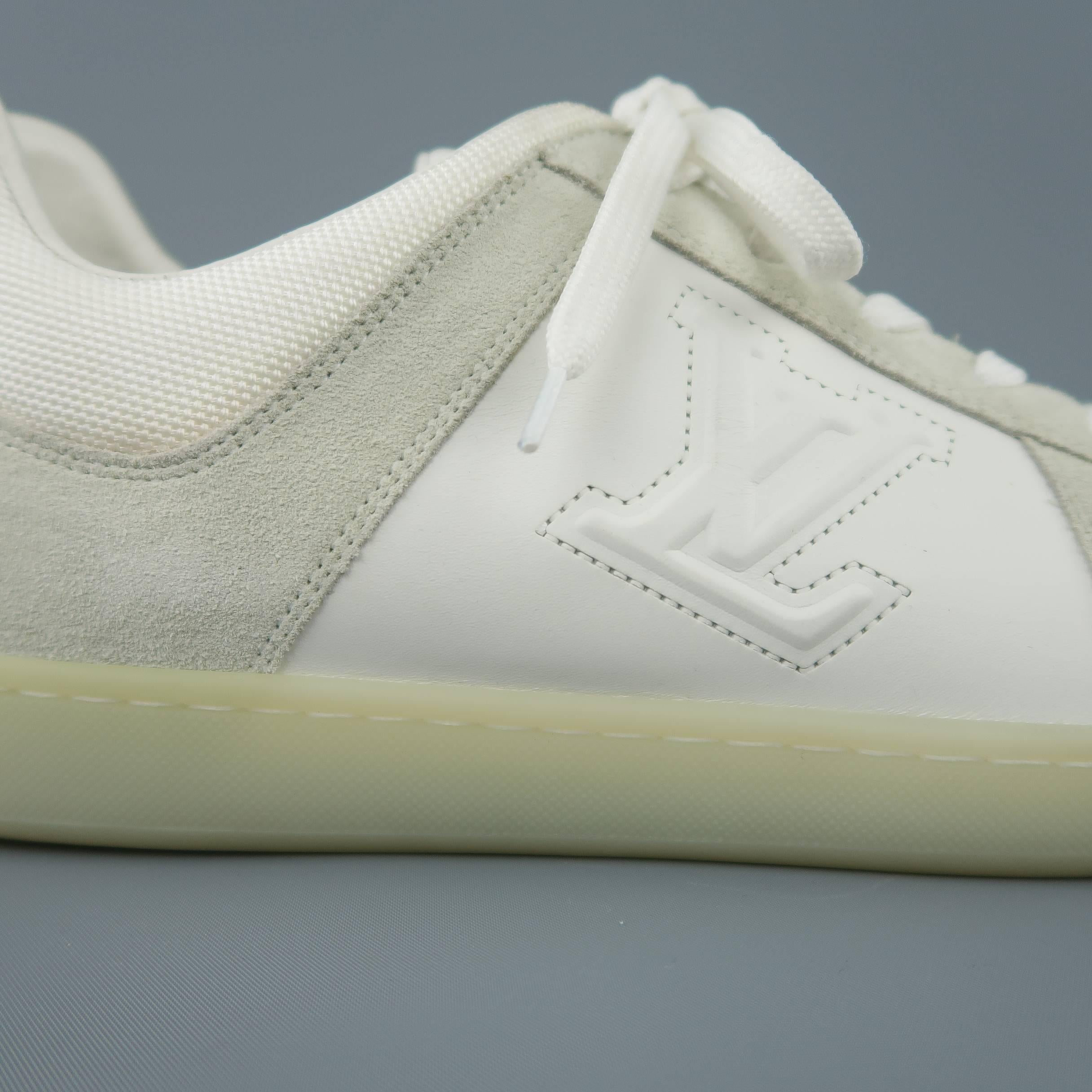 Louis Vuitton White and Gray Leather Trainer Sneakers  1