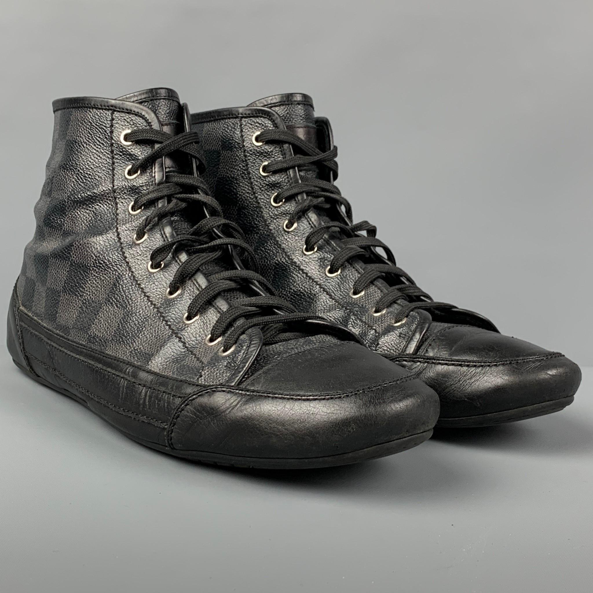 LOUIS VUITTON shoes comes in a black & grey damier canvas featuring a high top style and a lace up closure. Made in Italy. 

Good Pre-Owned Condition. Minor wear.
Marked: BA0048 10

Outsole: 12 in. x 3.5 in. 