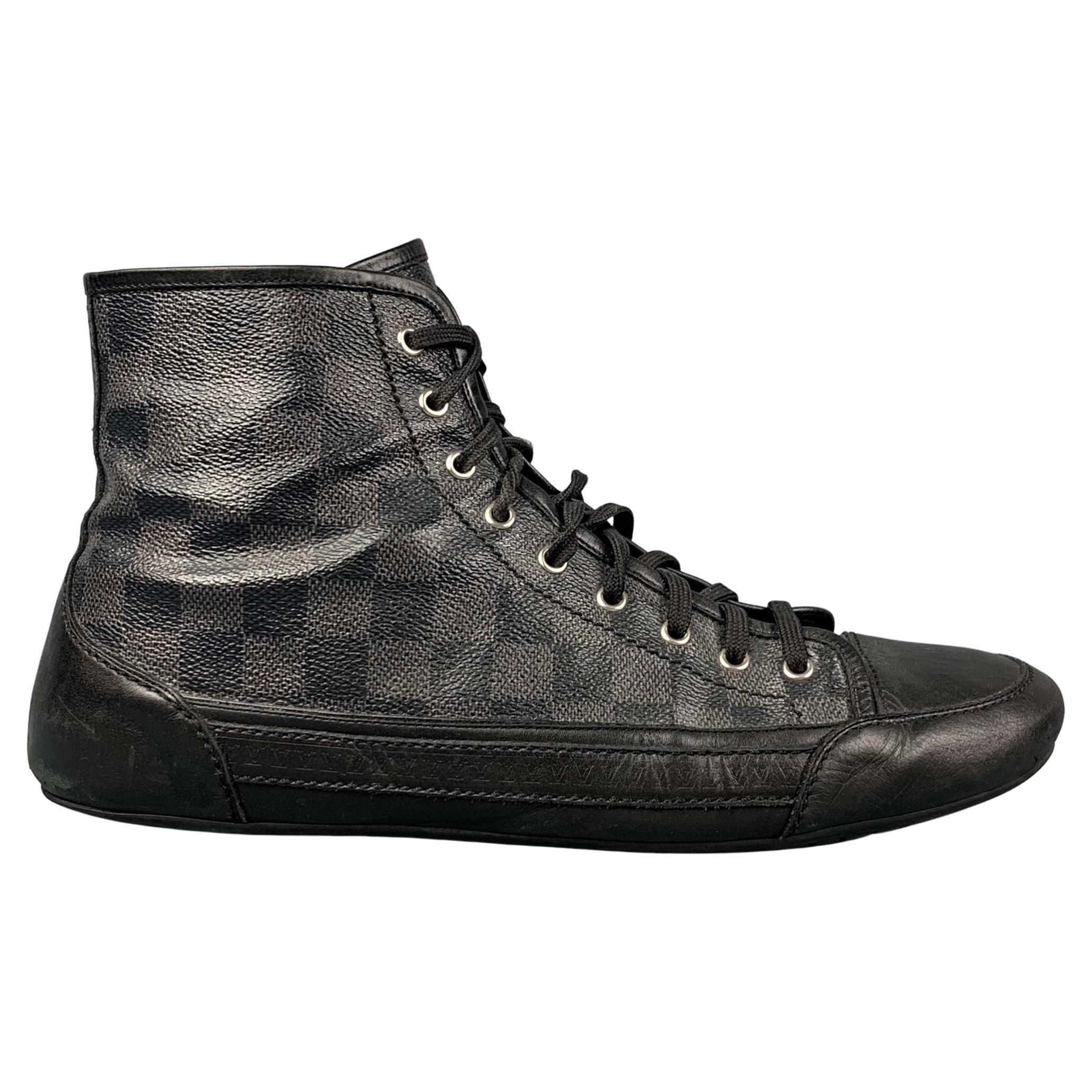 LOUIS VUITTON Size 11 Black Grey Damier Canvas High Top Sneakers