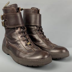 LOUIS VUITTON Size 11 Brown Leather Lace Up & Belt Boots