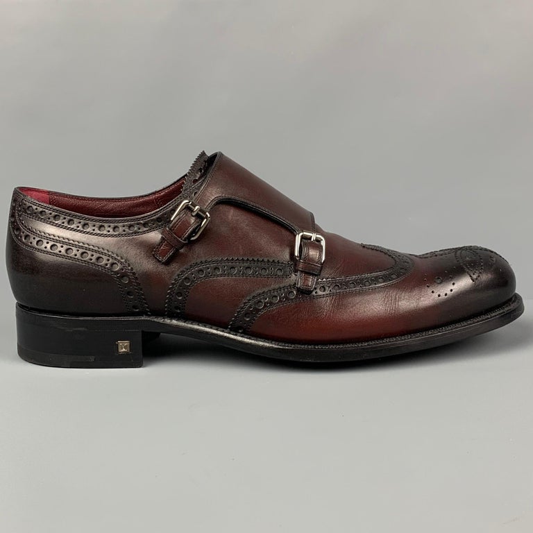 LOUIS VUITTON Size 11 Burgundy Antique Leather Double Monk Strap