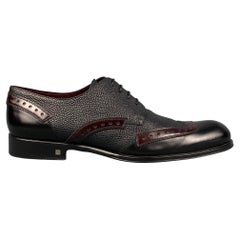LOUIS VUITTON Size 11.5 Black Burgundy Textured Leather Wingtip Lace Up Shoes