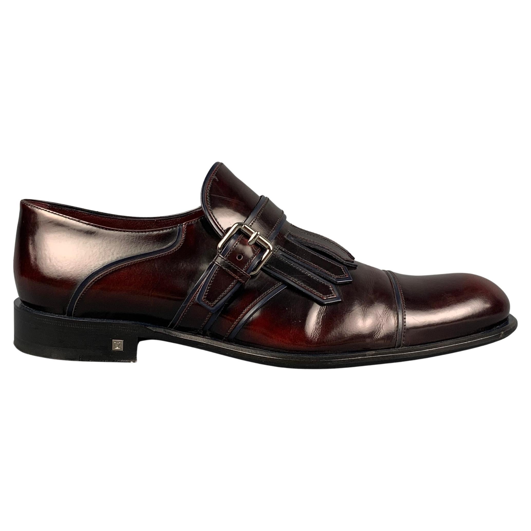 LOUIS VUITTON Size 11.5 Burgundy Antique Leather Monk Strap Loafers