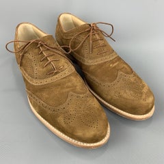 LOUIS VUITTON Size 11.5 Perforated Brown Leather Wingtip Lace Up Shoes