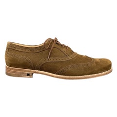 LOUIS VUITTON Size 11.5 Perforated Brown Leather Wingtip Lace Up Shoes