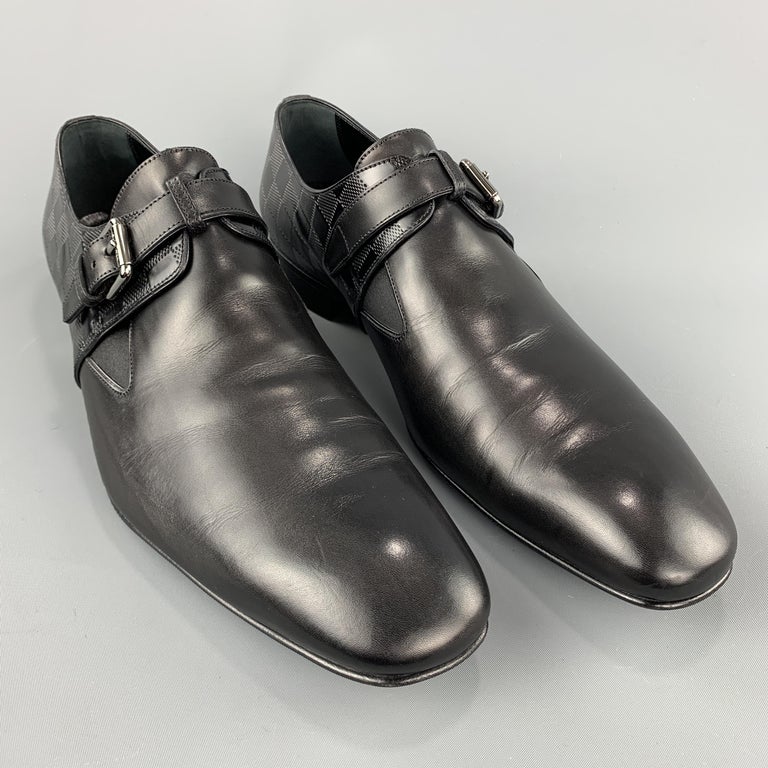 LOUIS VUITTON Size 11.5 Solid Black Leather Monk Strap Loafers at 1stDibs