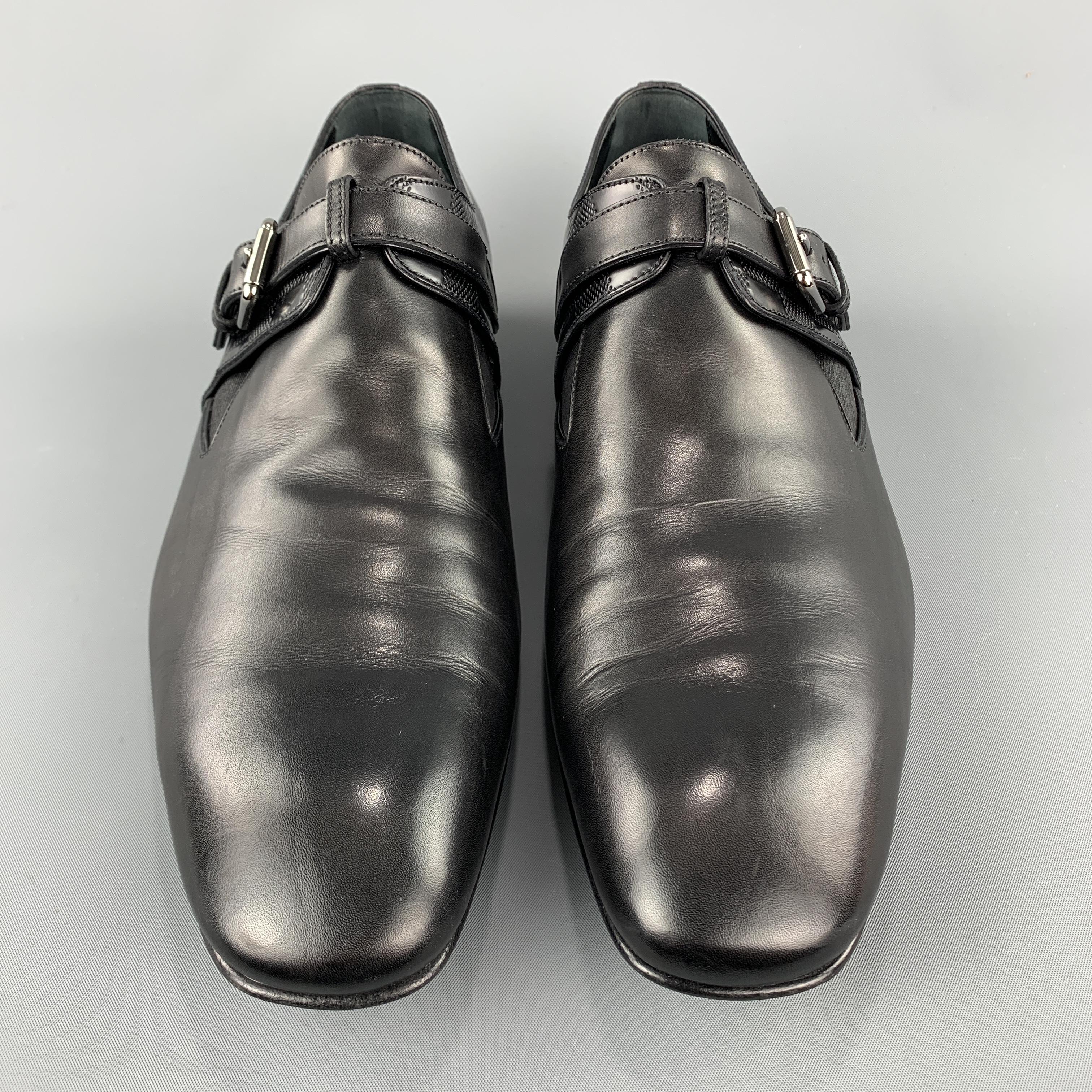 LOUIS VUITTON Size 11.5 Solid Black Leather Monk Strap Loafers In Excellent Condition In San Francisco, CA