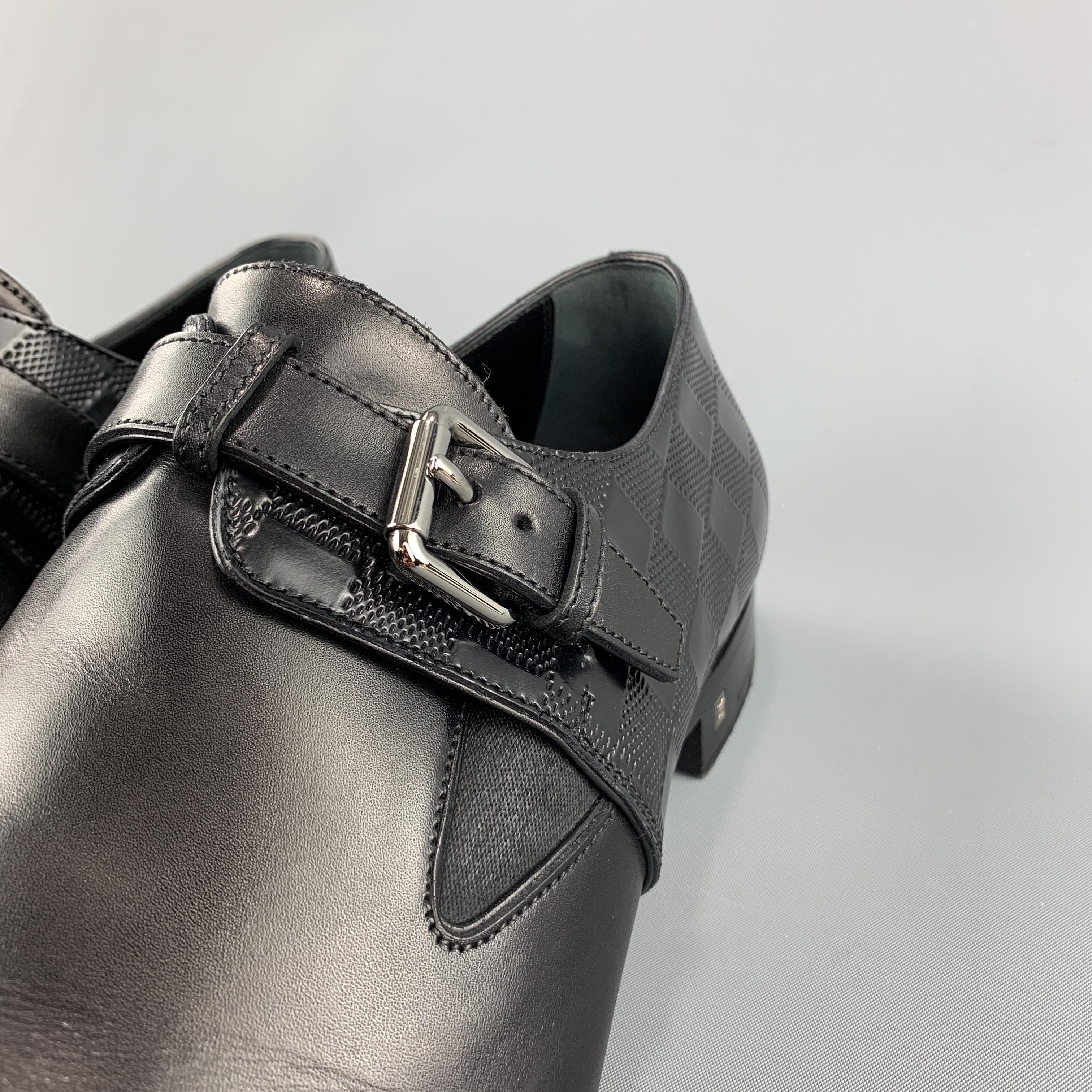 Men's LOUIS VUITTON Size 11.5 Solid Black Leather Monk Strap Loafers