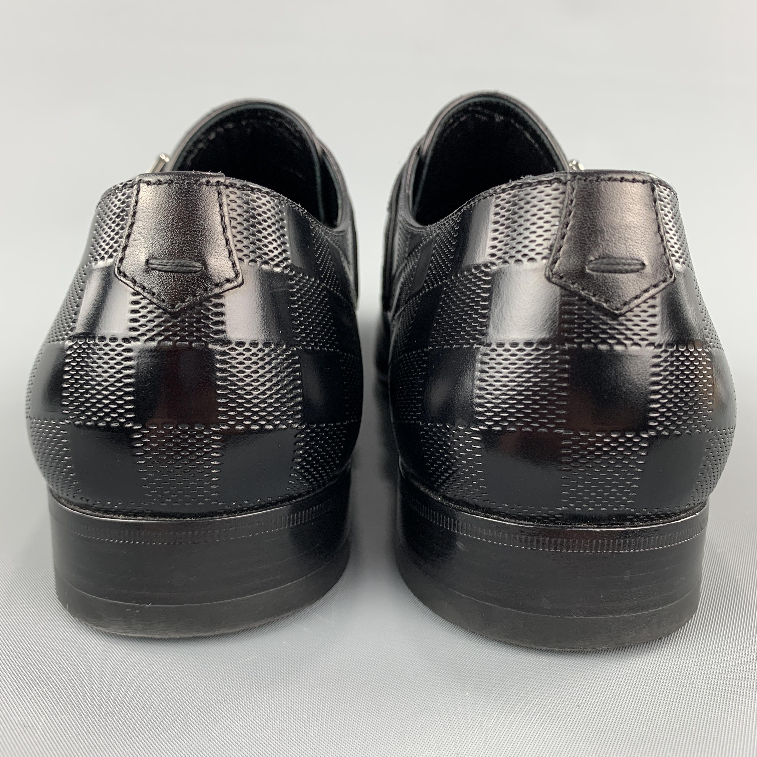 LOUIS VUITTON Size 11.5 Solid Black Leather Monk Strap Loafers 1