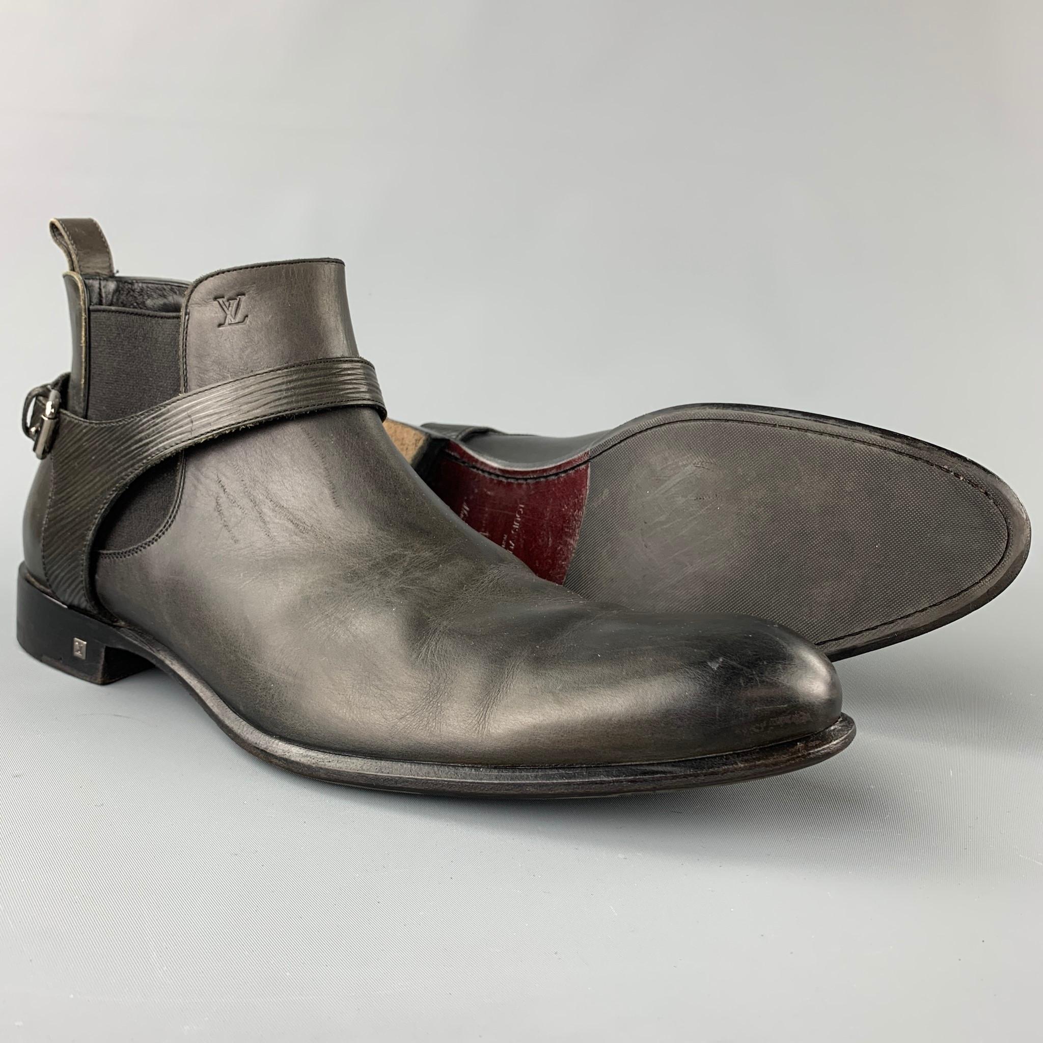 Black LOUIS VUITTON Size 12 Slate Antique Leather Harness Boots