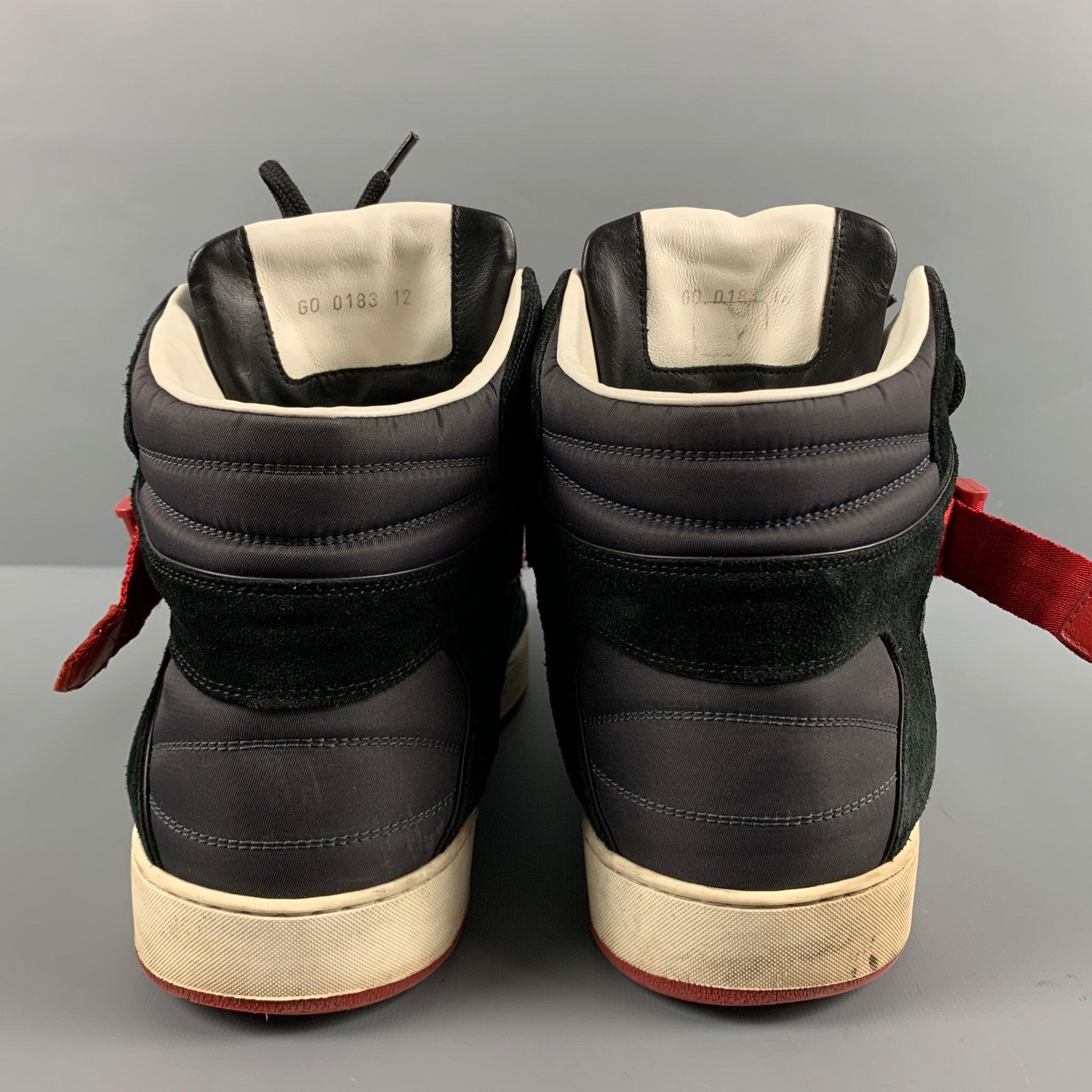 LOUIS VUITTON Size 13 Black Red  Nylon Suede High Top Sneakers In Good Condition For Sale In San Francisco, CA