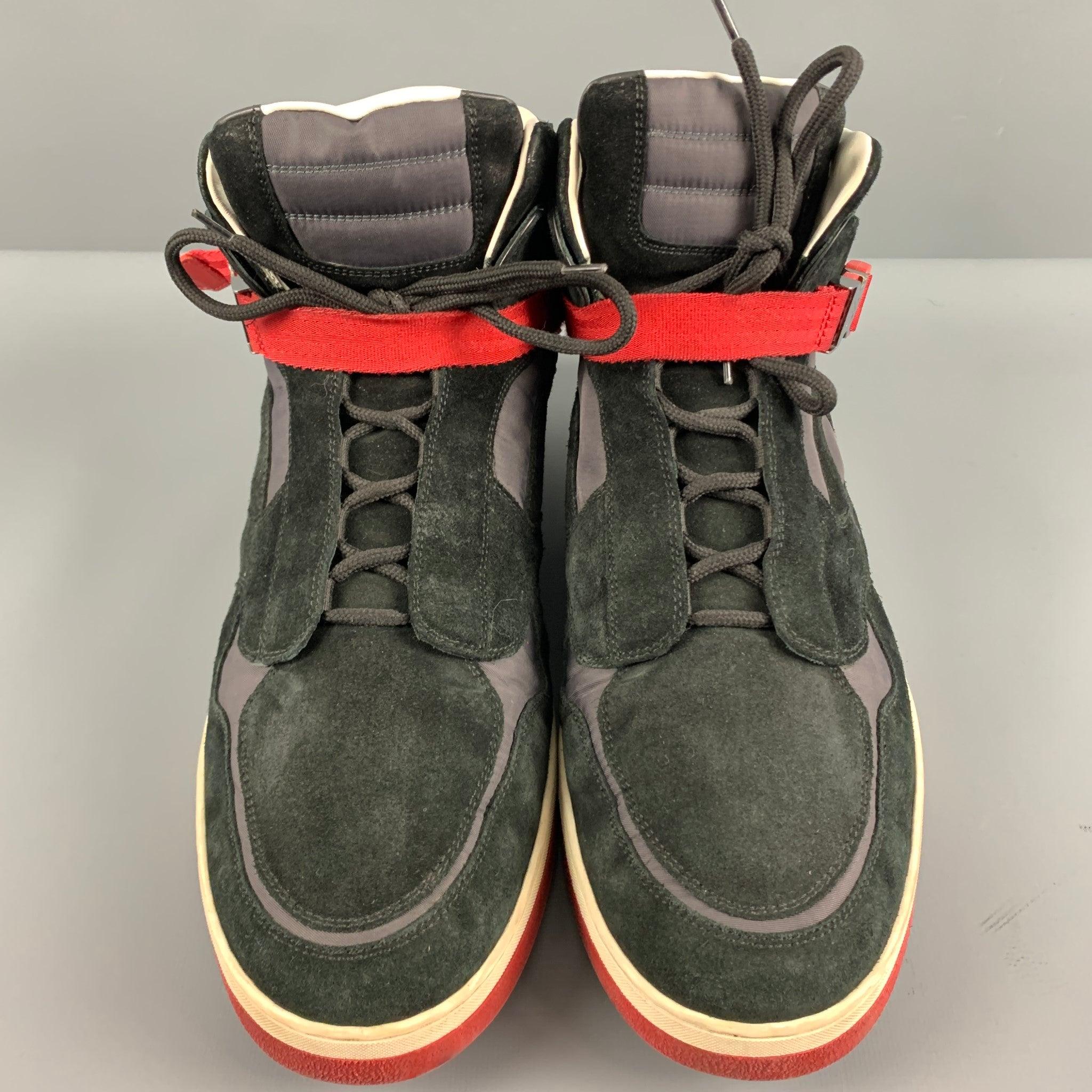 Men's LOUIS VUITTON Size 13 Black Red  Nylon Suede High Top Sneakers For Sale