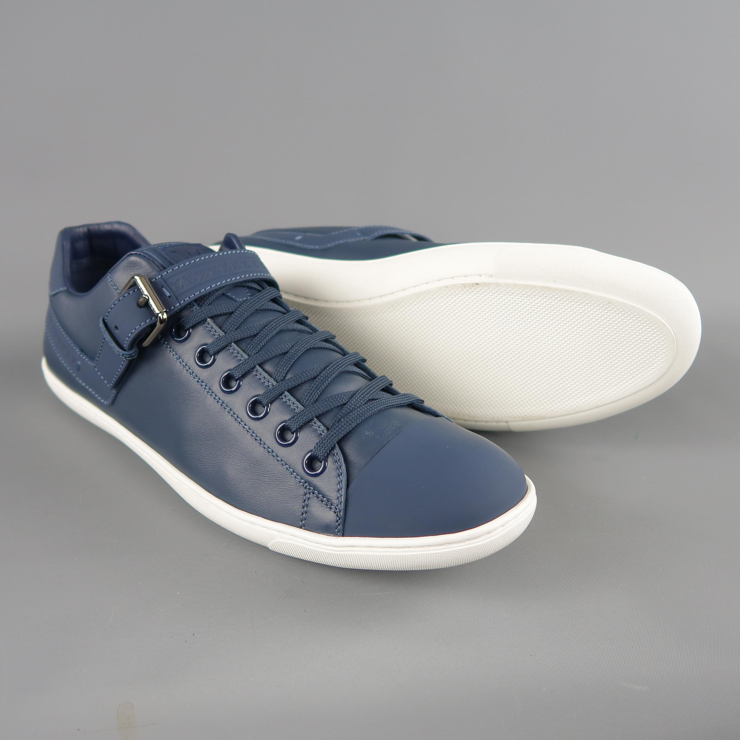 LOUIS VUITTON Size 13 Navy Leather & Rubber Low Top Sneakers In Excellent Condition In San Francisco, CA