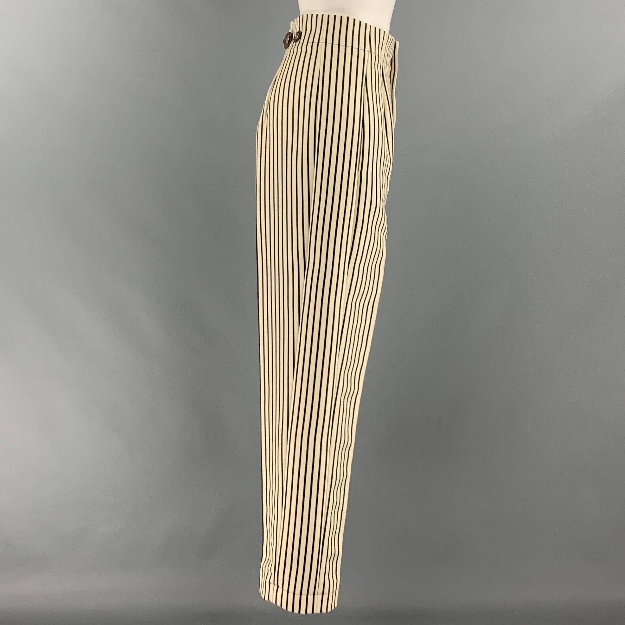 LOUIS VUITTON Size 2 Cream Black Polyester Stripe High Waisted Dress Pants In Excellent Condition For Sale In San Francisco, CA