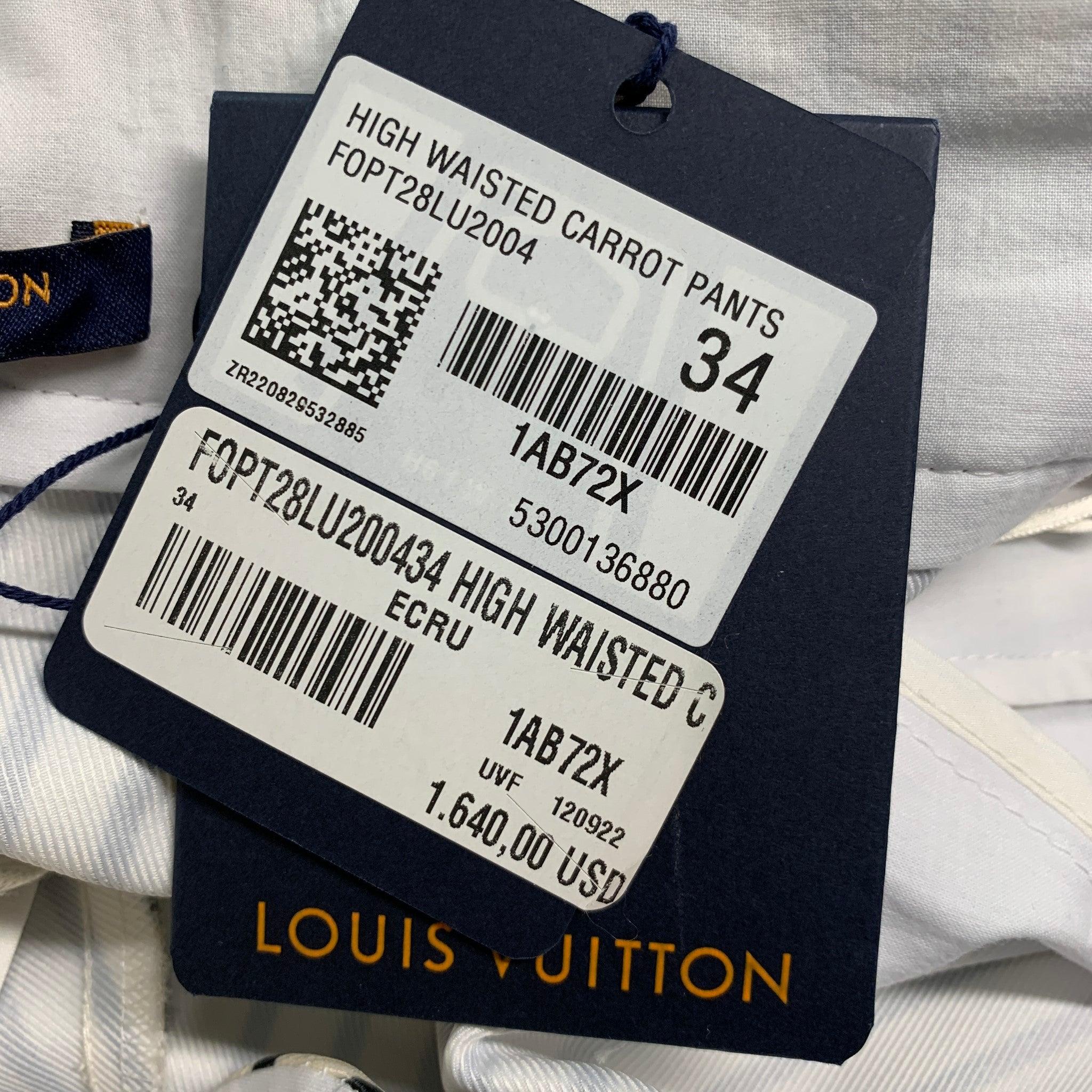 LOUIS VUITTON Taille 2 Pantalon habillé à rayures en polyester crème et noir à taille haute en vente 1