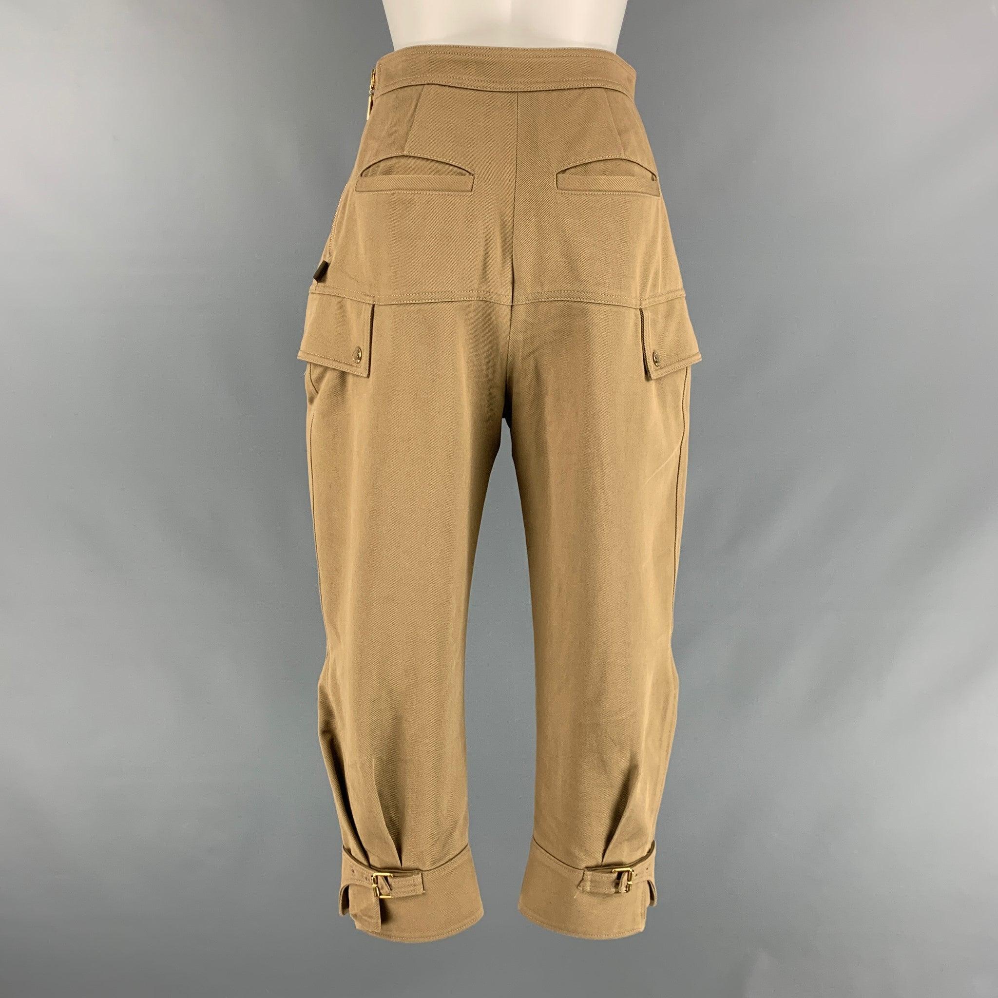 Women's LOUIS VUITTON Size 2 Khaki Cotton Pleated Casual Pants For Sale