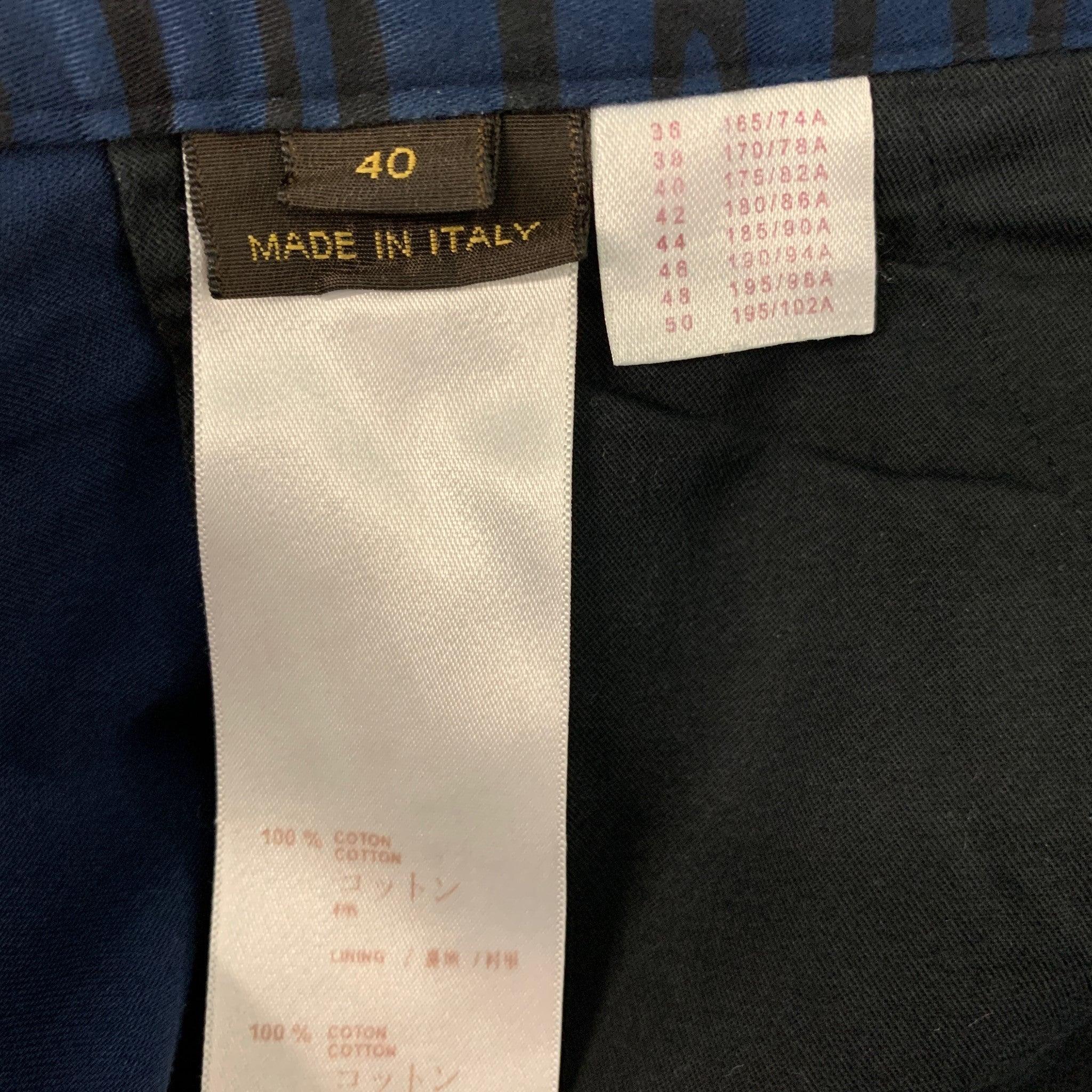 Men's LOUIS VUITTON Size 32 Blue Black Stripe Cotton Pleated Shorts For Sale