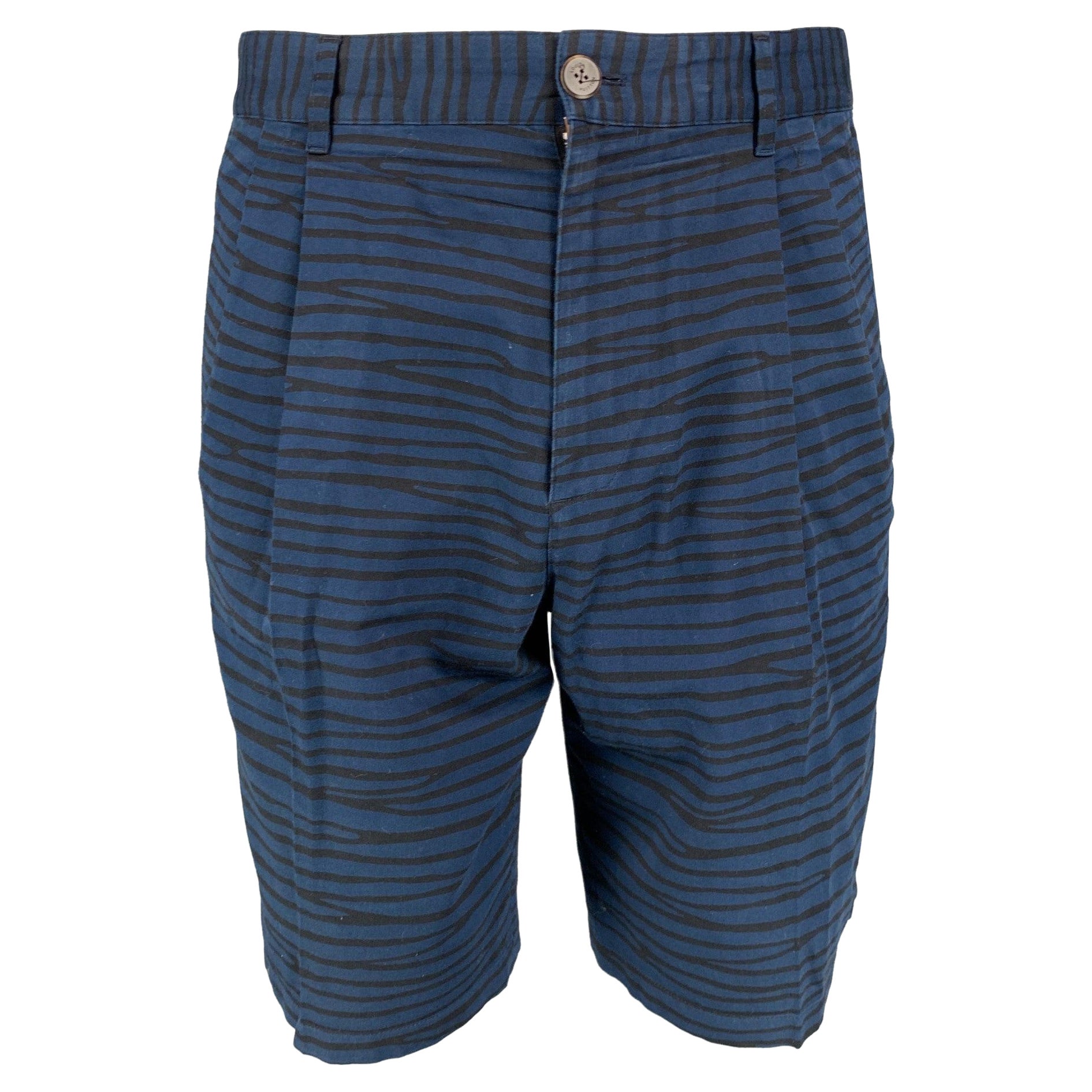 LOUIS VUITTON Pantalones cortos plisados de algodón a rayas azul negro talla 32