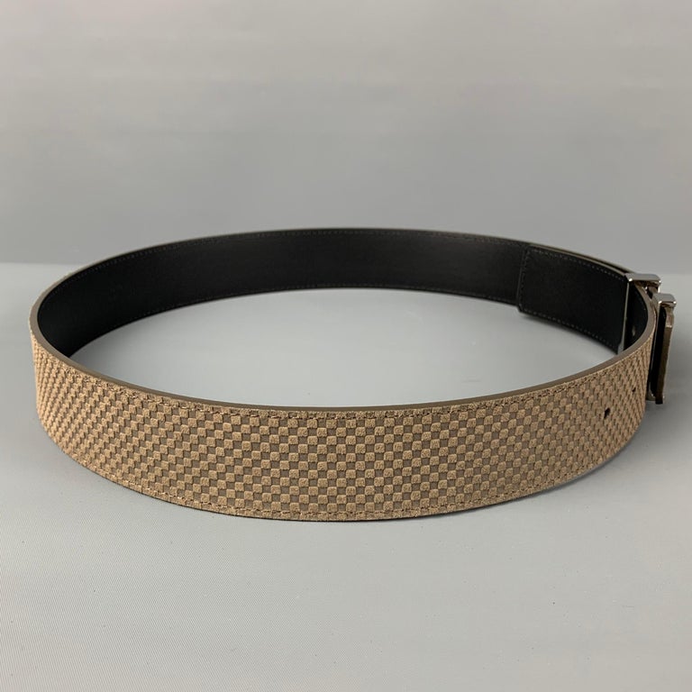 LOUIS VUITTON Size 34 Taupe Checkered Leather Belt at 1stDibs